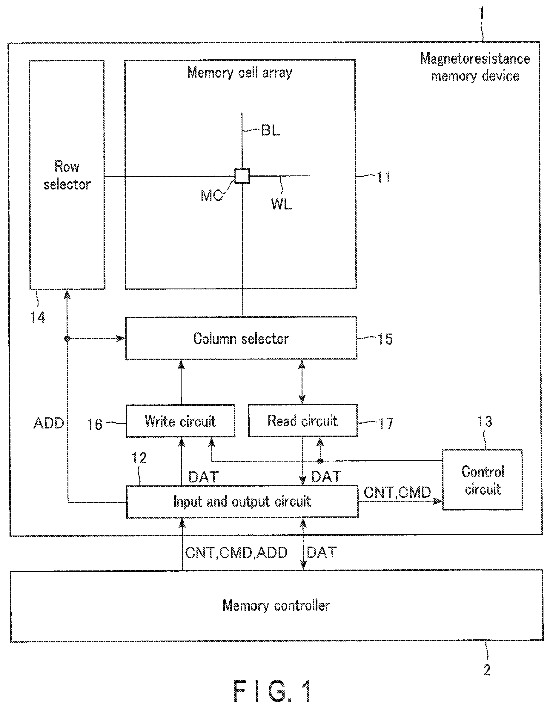 Patent US12102012 — Magnetoresistance memory device and method of manufacturing magnetoresistance memory device — Figure 1