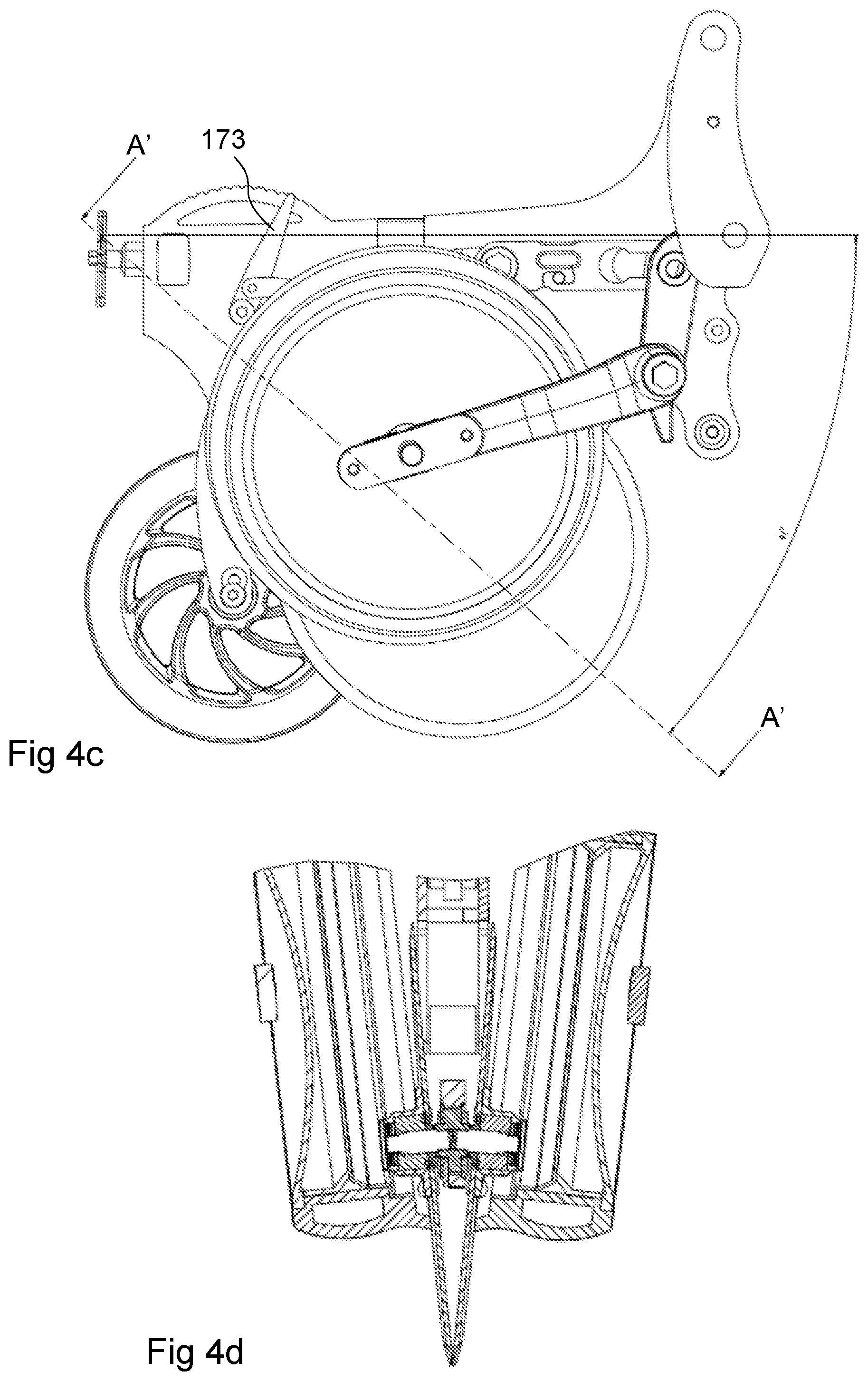 Patent US12102028 Figure 5 – Row unit for agricultural implement, agricultural implement comprising such row unit and method of setting drilling depth