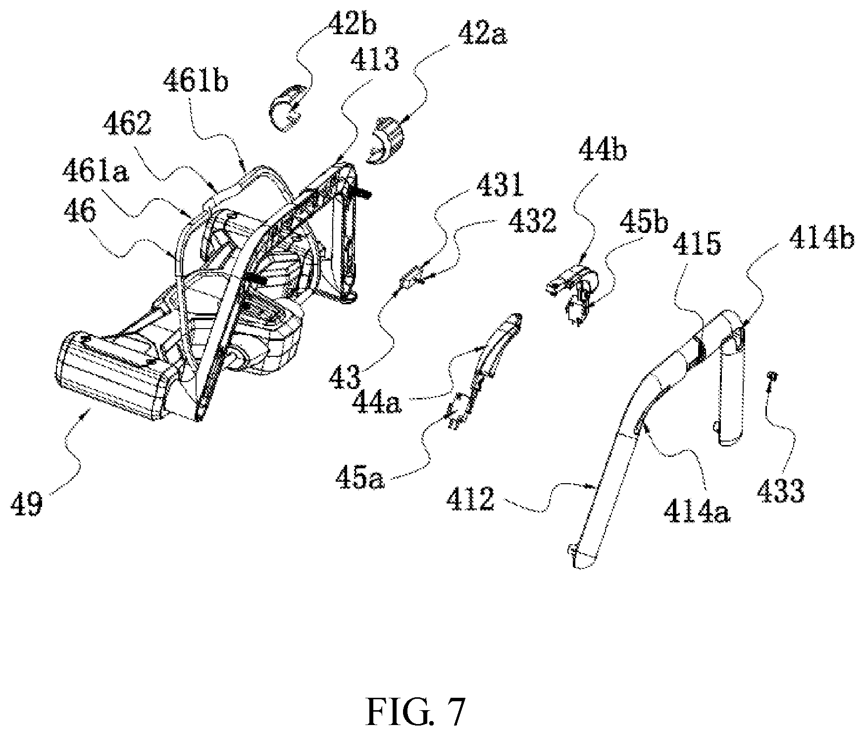 Patent US12102037 Figure 7 – Self-propelled machine with grip-mounted starting triggers and speed adjustment