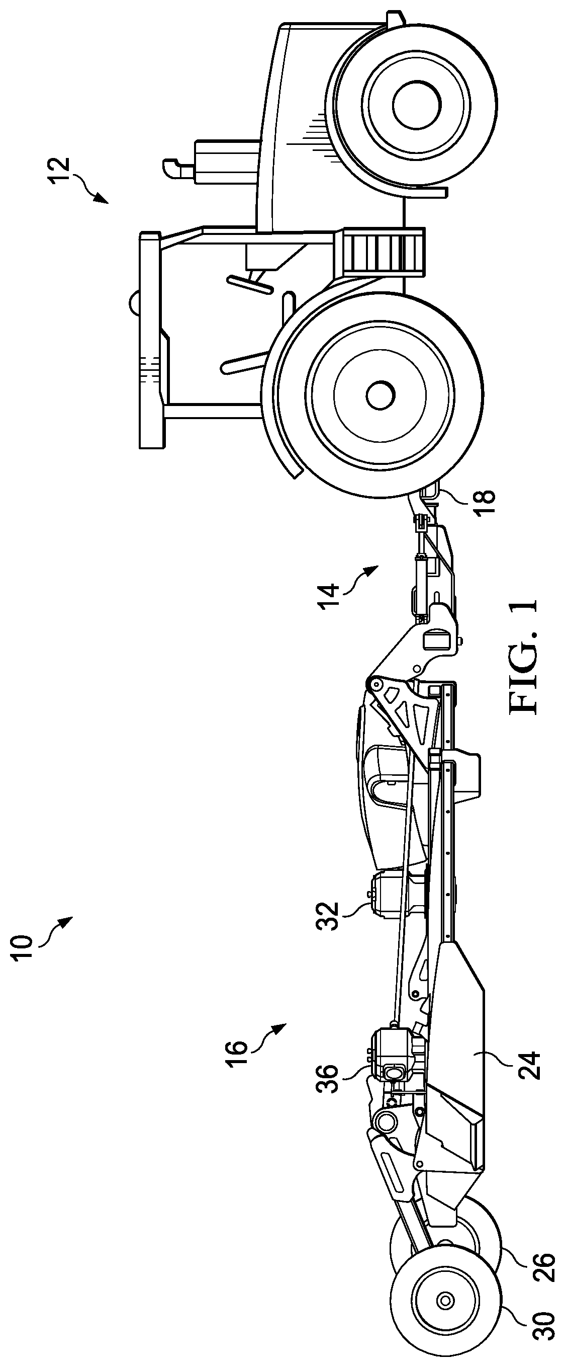 Patent US12102039 Figure 1 – Variable offset hitch and related work machines