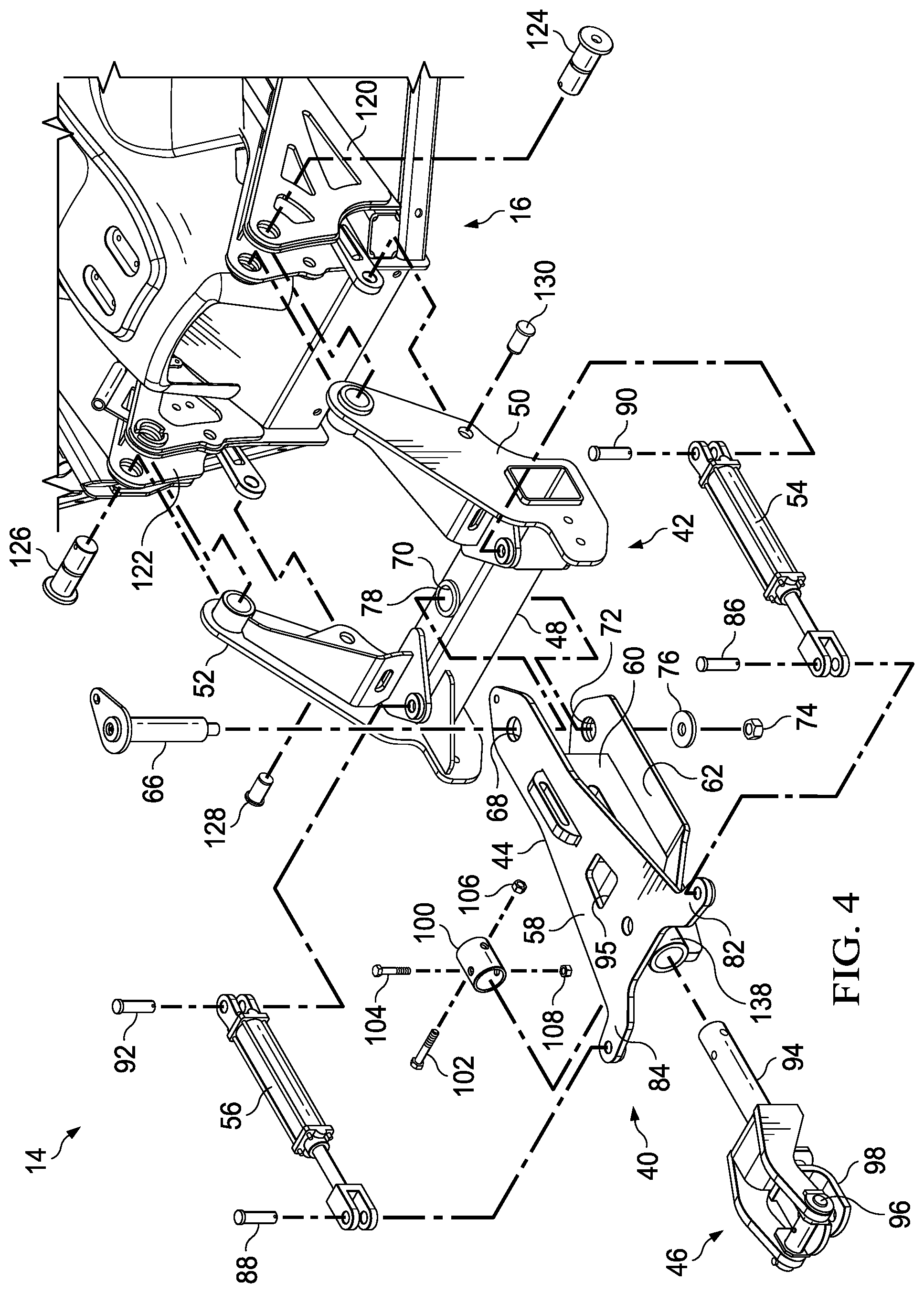 Patent US12102039 Figure 4 – Variable offset hitch and related work machines
