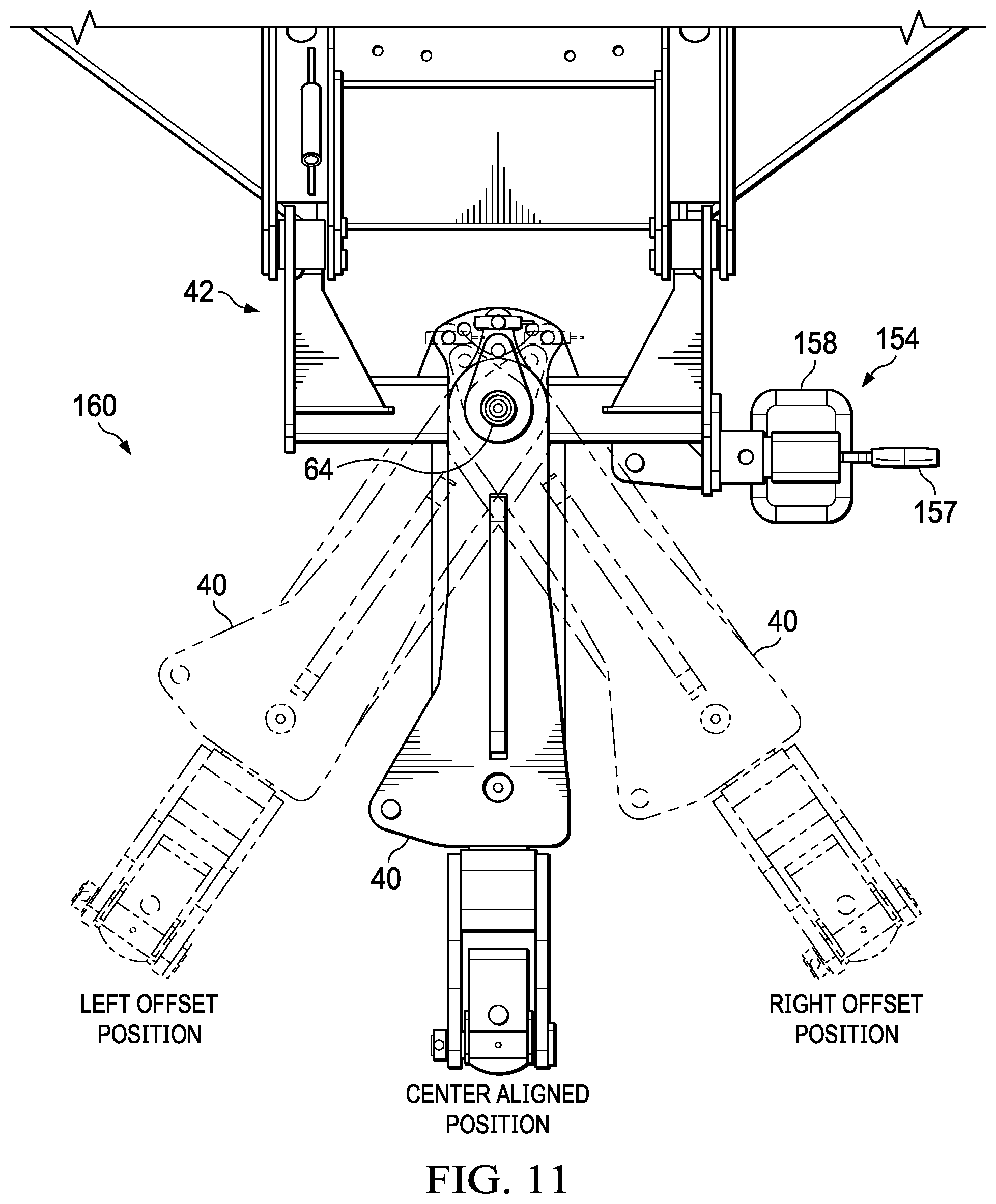 Patent US12102039 Figure 11 – Variable offset hitch and related work machines