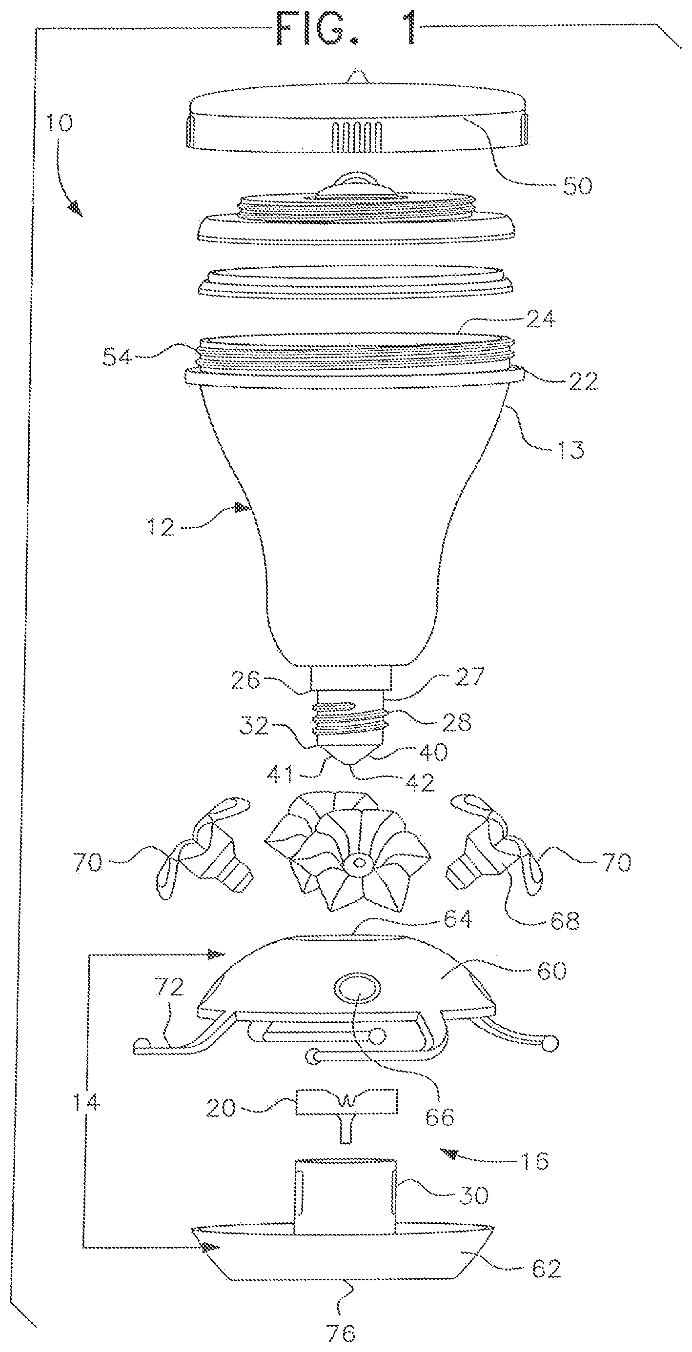 Patent US12102062 — Top-fill hummingbird feeder with float valve base closure mechanism — Figure 1