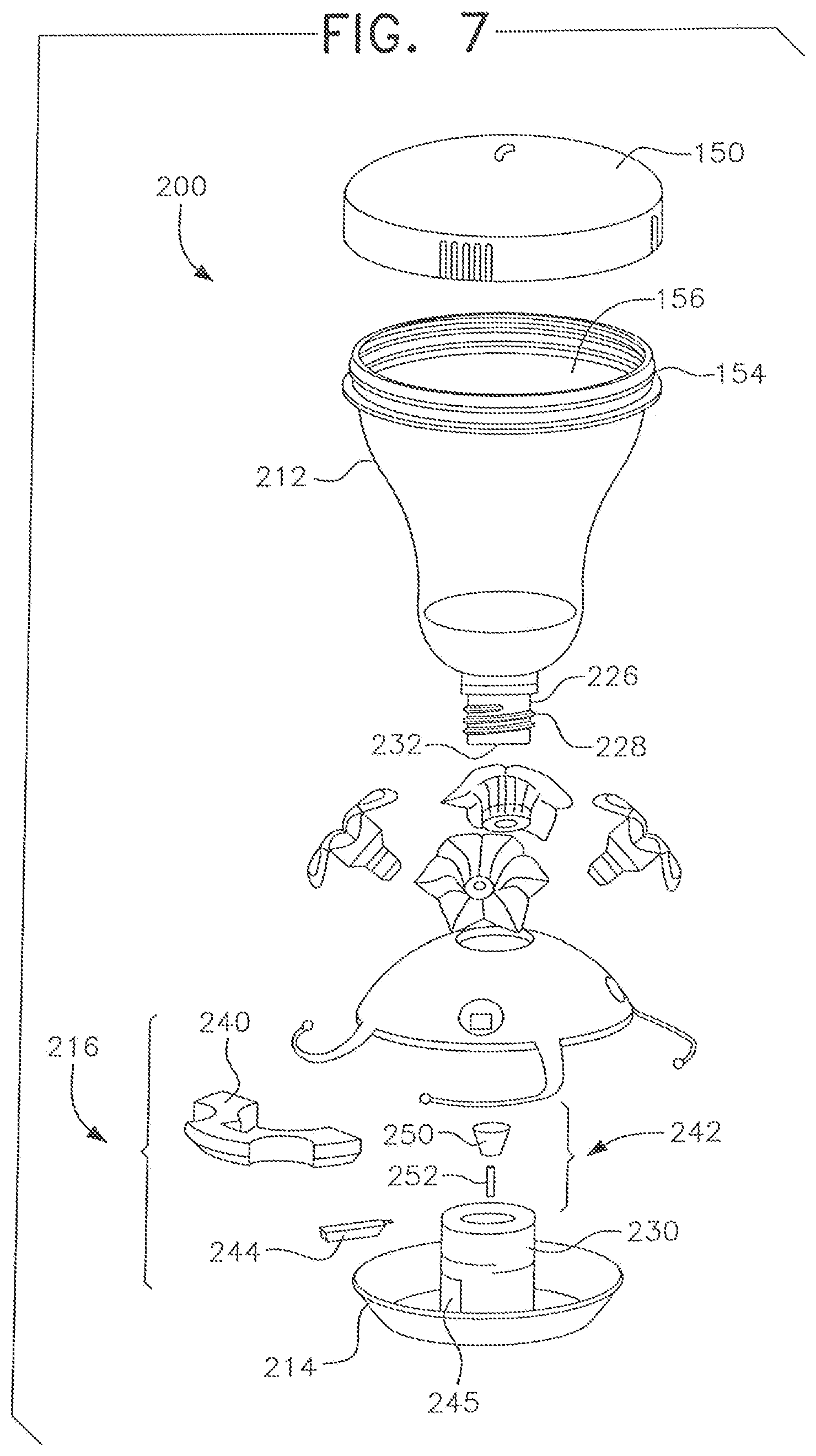 Patent US12102062 Figure 7 – Top-fill hummingbird feeder with float valve base closure mechanism