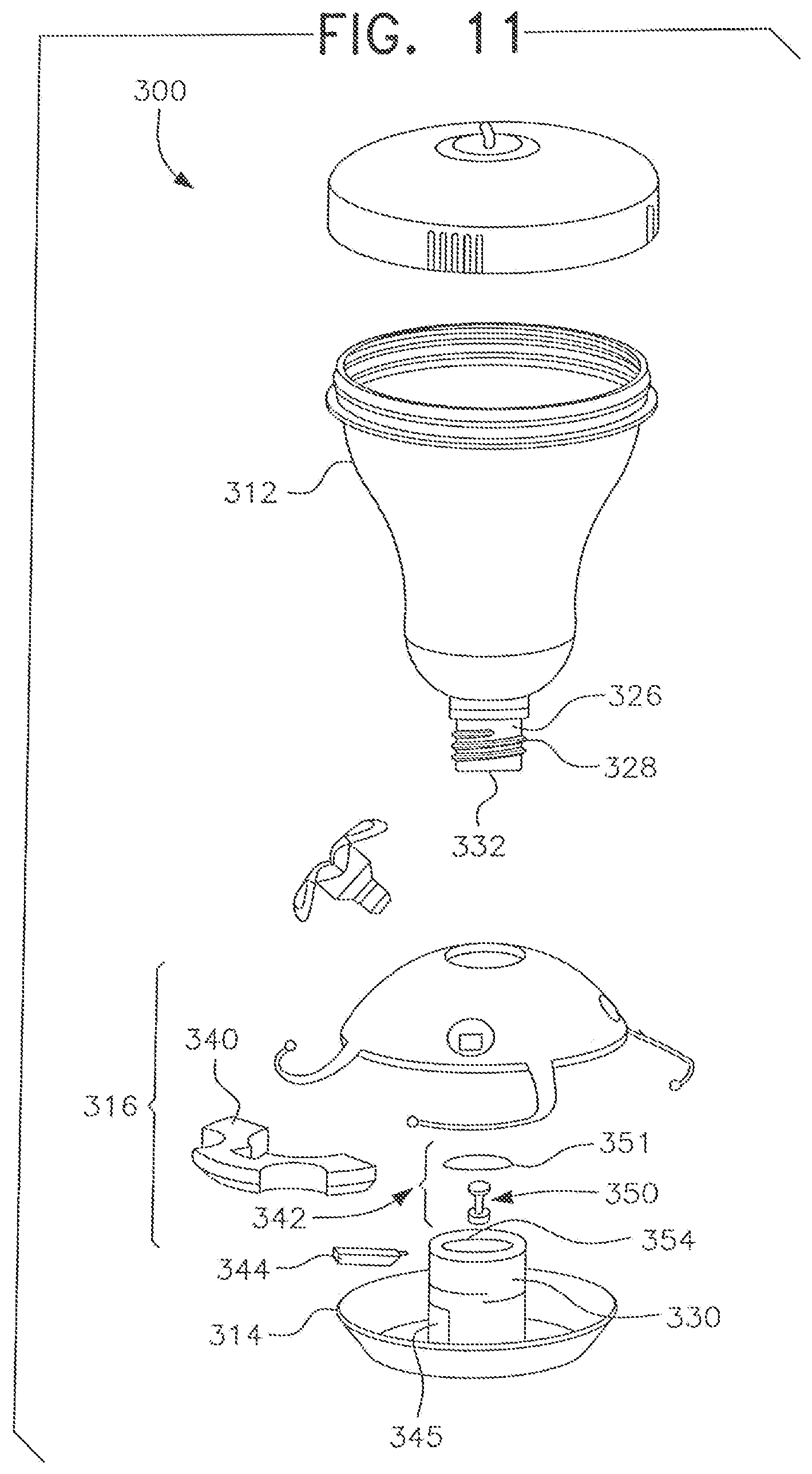 Patent US12102062 Figure 11 – Top-fill hummingbird feeder with float valve base closure mechanism