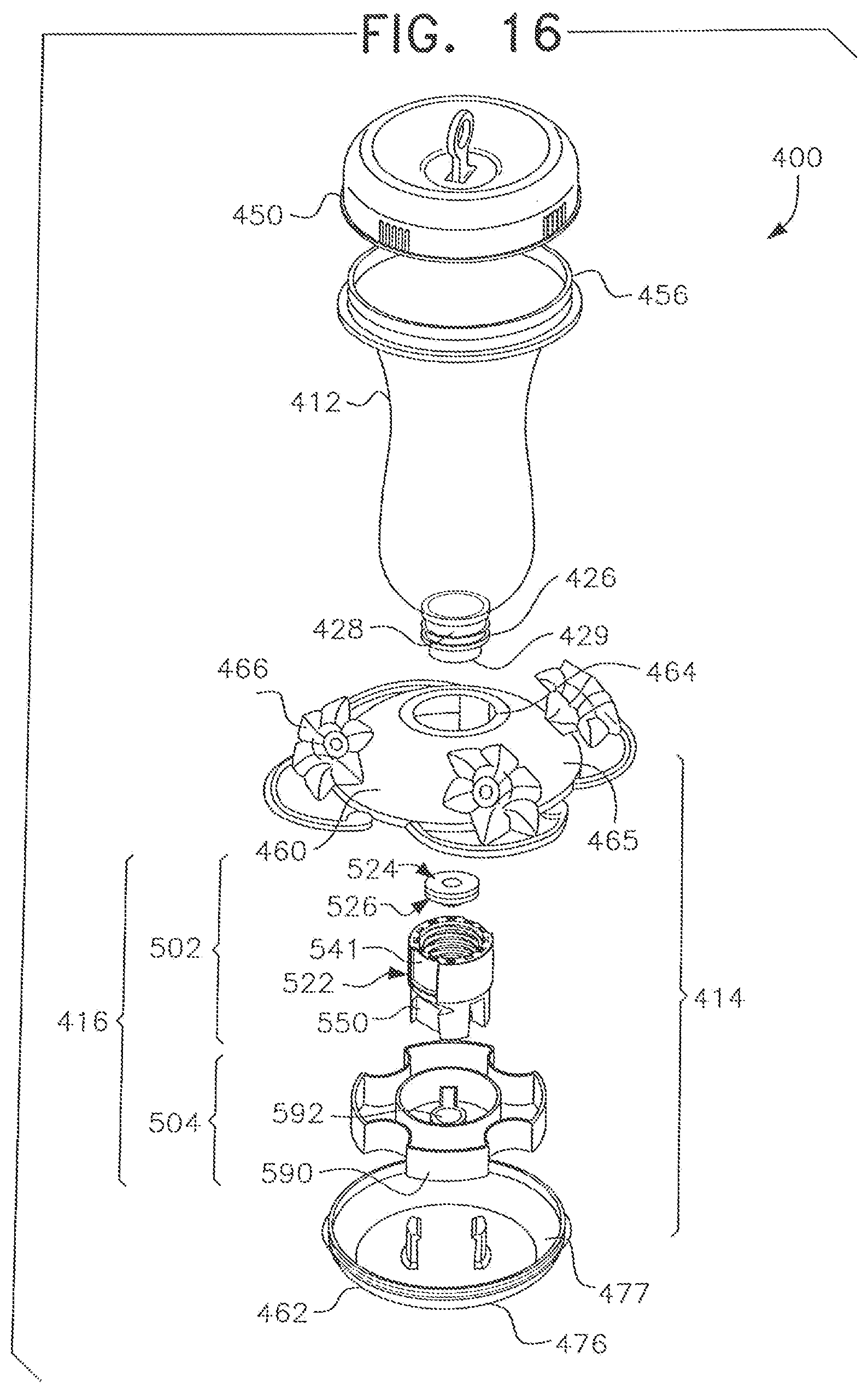 Patent US12102062 Figure 16 – Top-fill hummingbird feeder with float valve base closure mechanism