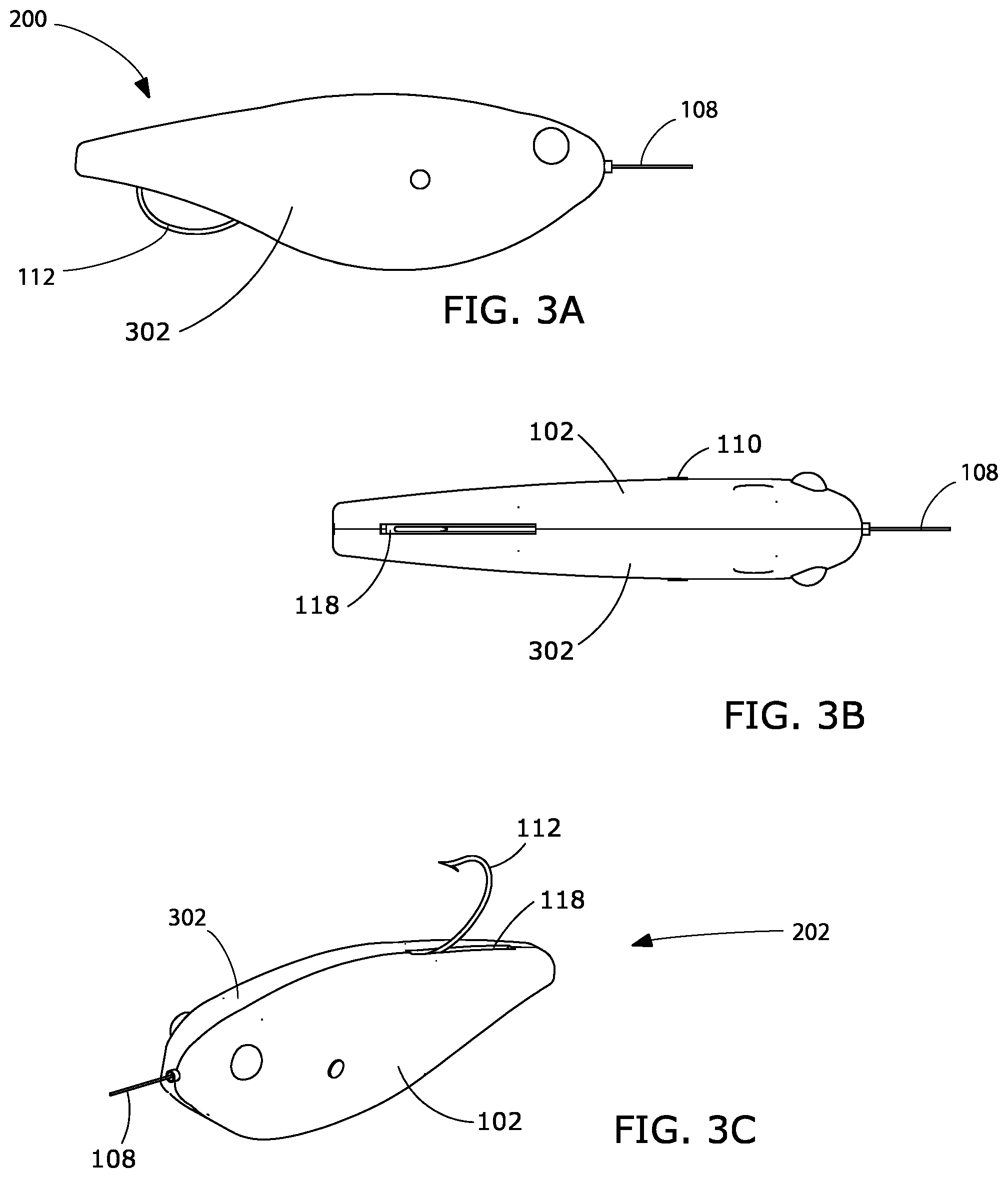 Patent US12102072 Figure 3 – Mechanical fishing lure device with magnet enabled retractable hook