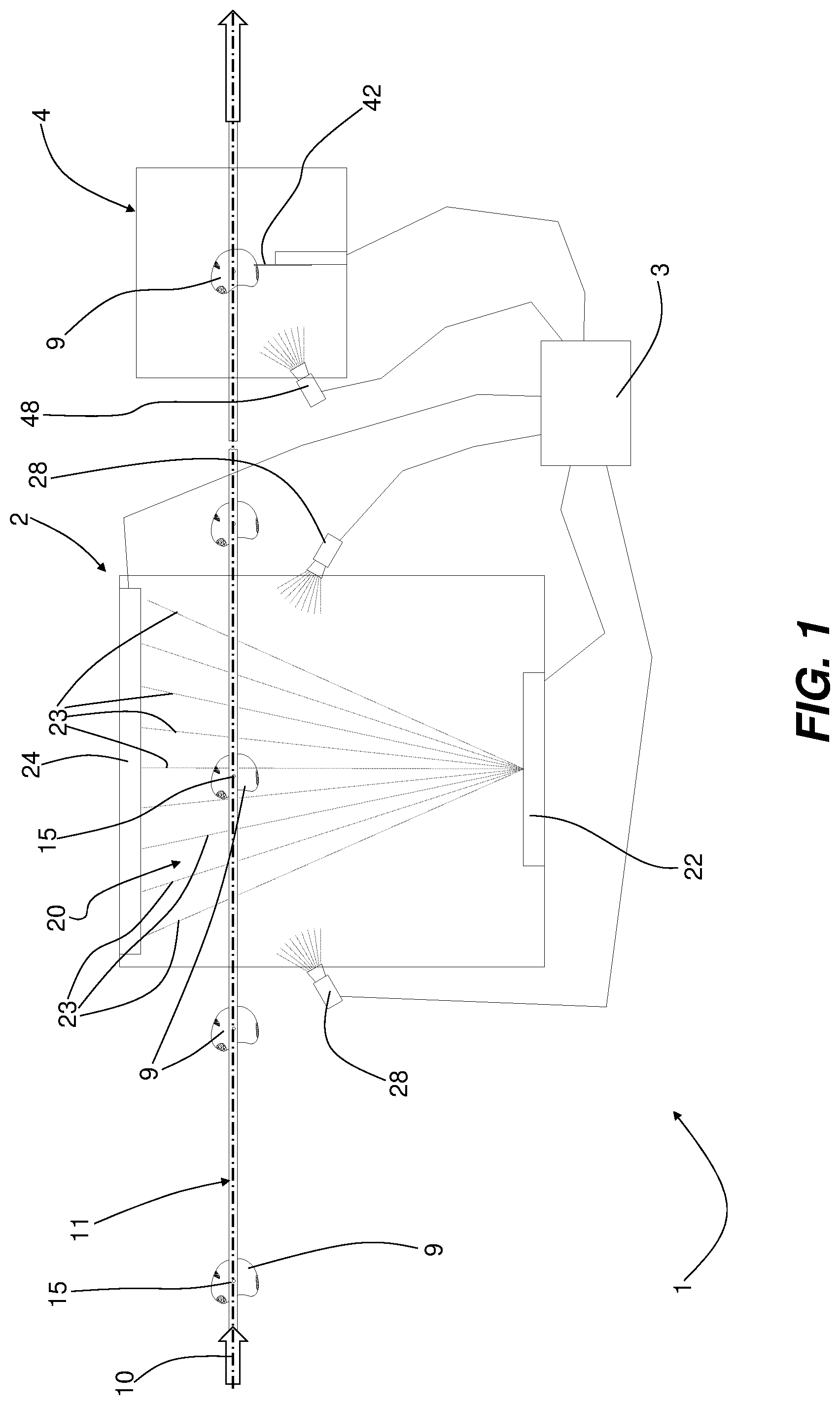 Patent US12102094 Figure 1 – Method and plant for inspecting an animal carcass