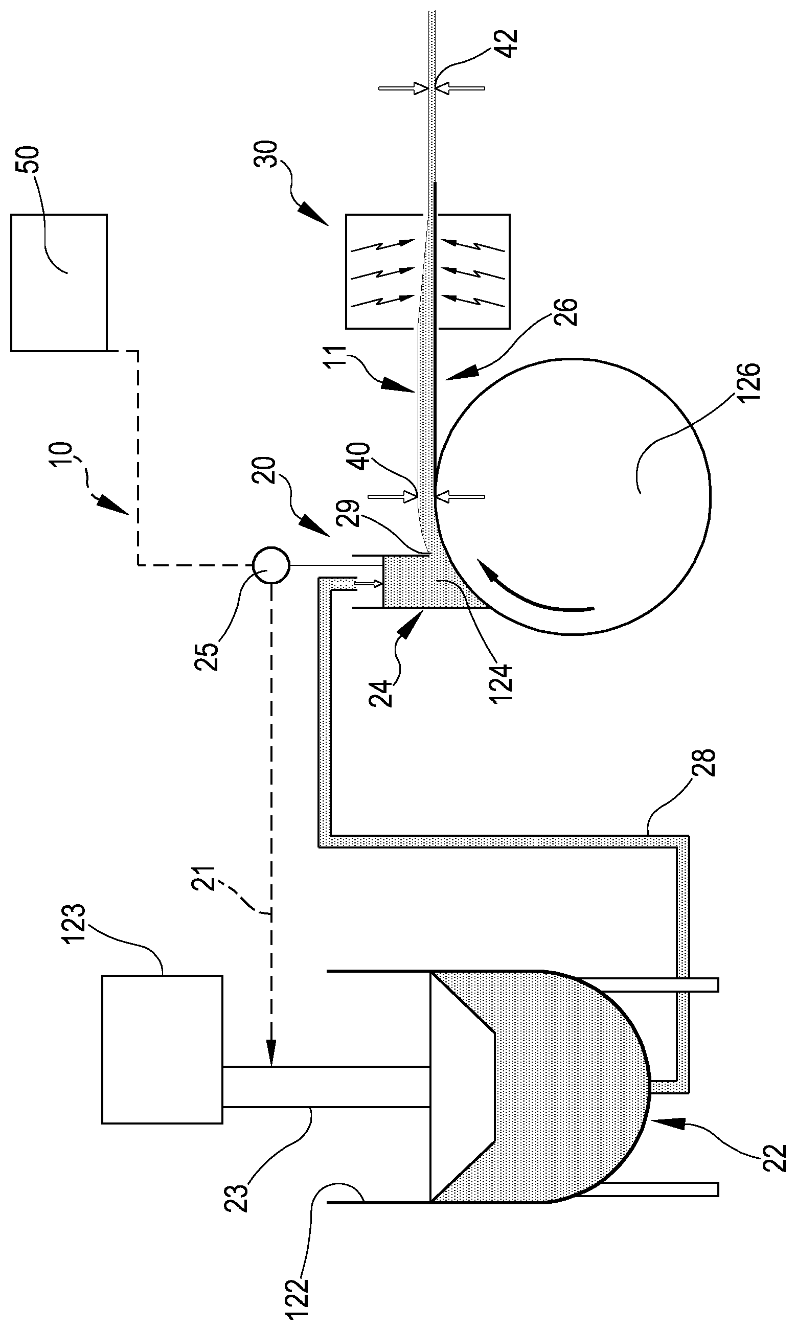 Patent US12102113 Figure 1 – Method and apparatus to cast a web of a material containing alkaloids