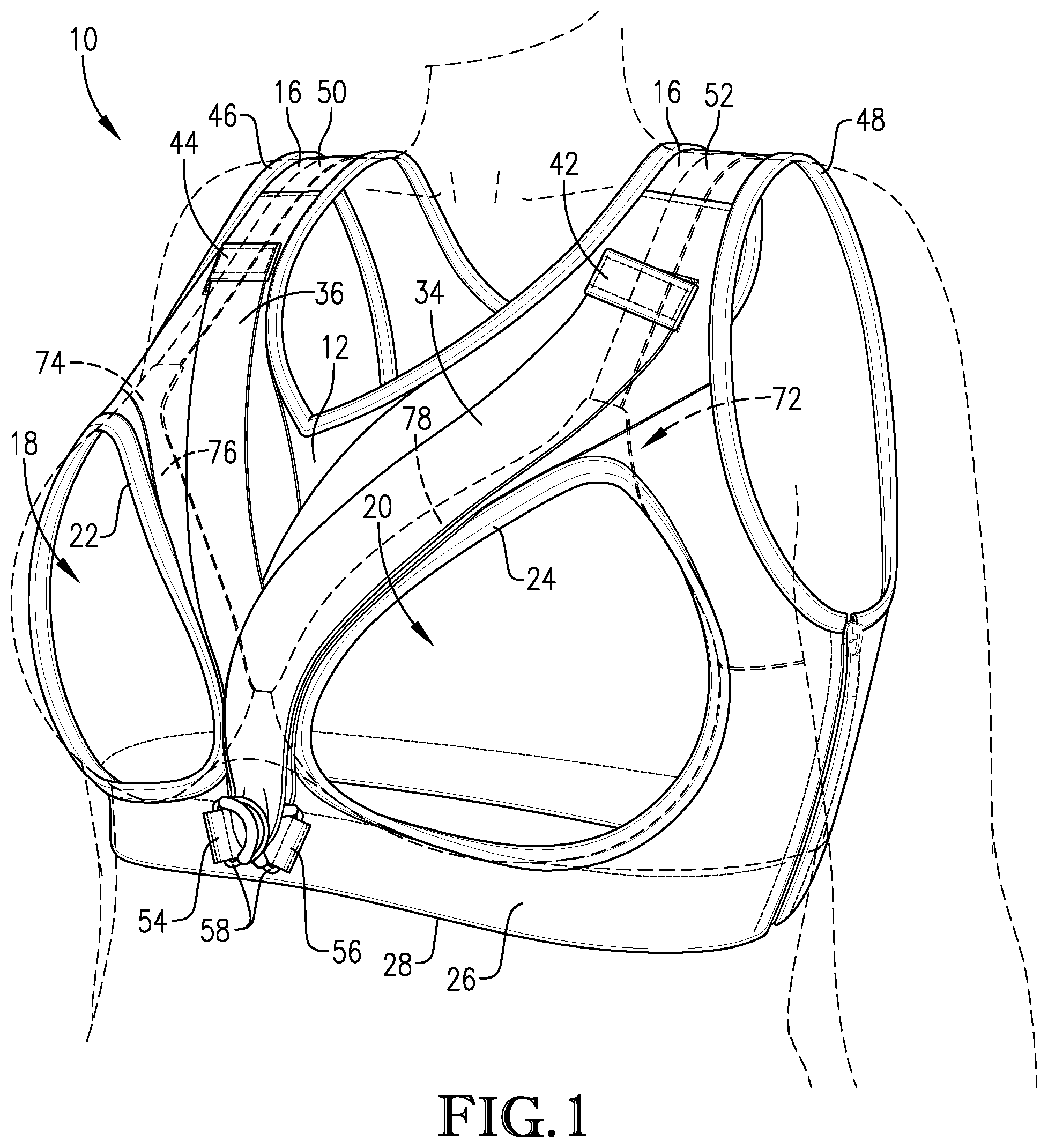 Patent US12102140 Figure 1 – Supportive undergarment and sports bra system