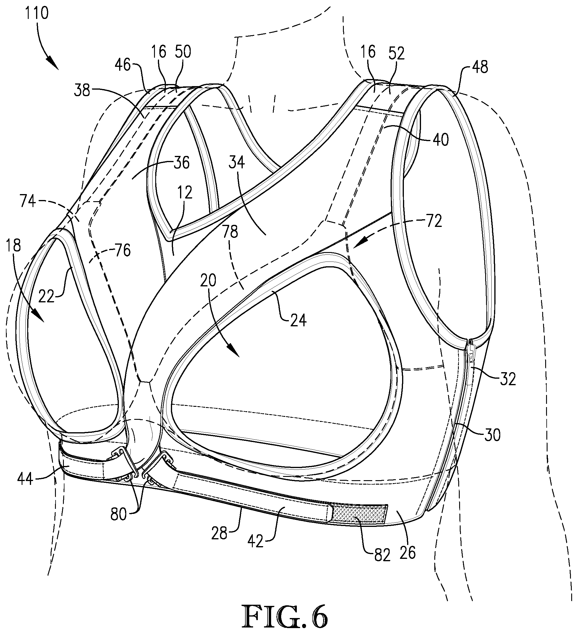 Patent US12102140 Figure 6 – Supportive undergarment and sports bra system