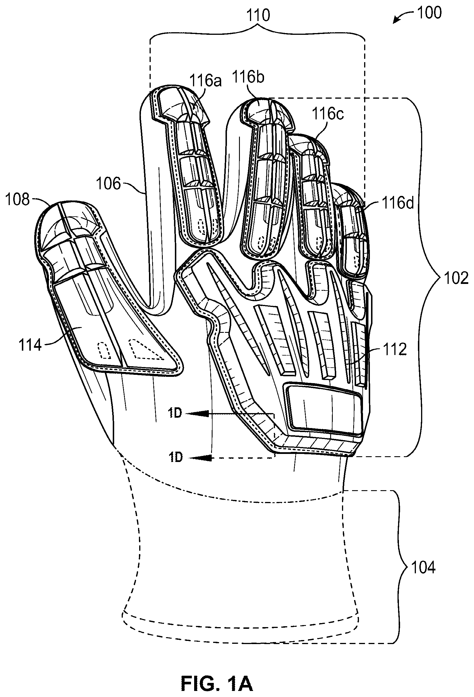Patent US12102147 — Liquid proof gloves having impact protection — Figure 1