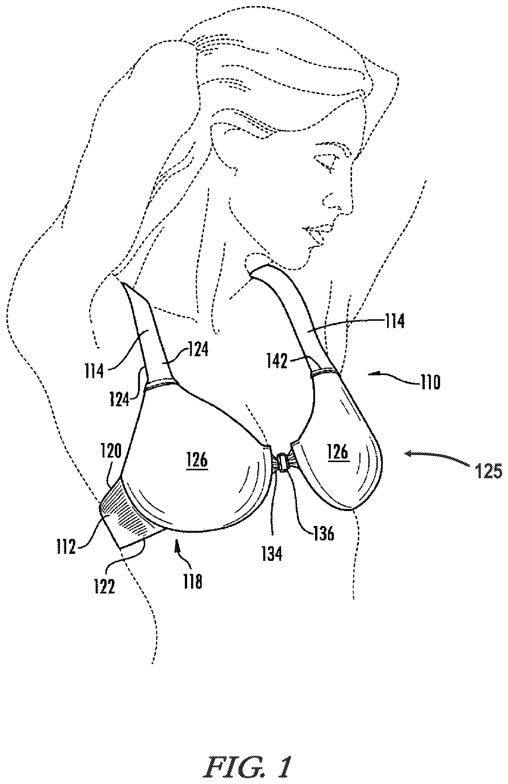 Patent US12102150 Figure 1 – Upper body garment with woven tubular shoulder straps