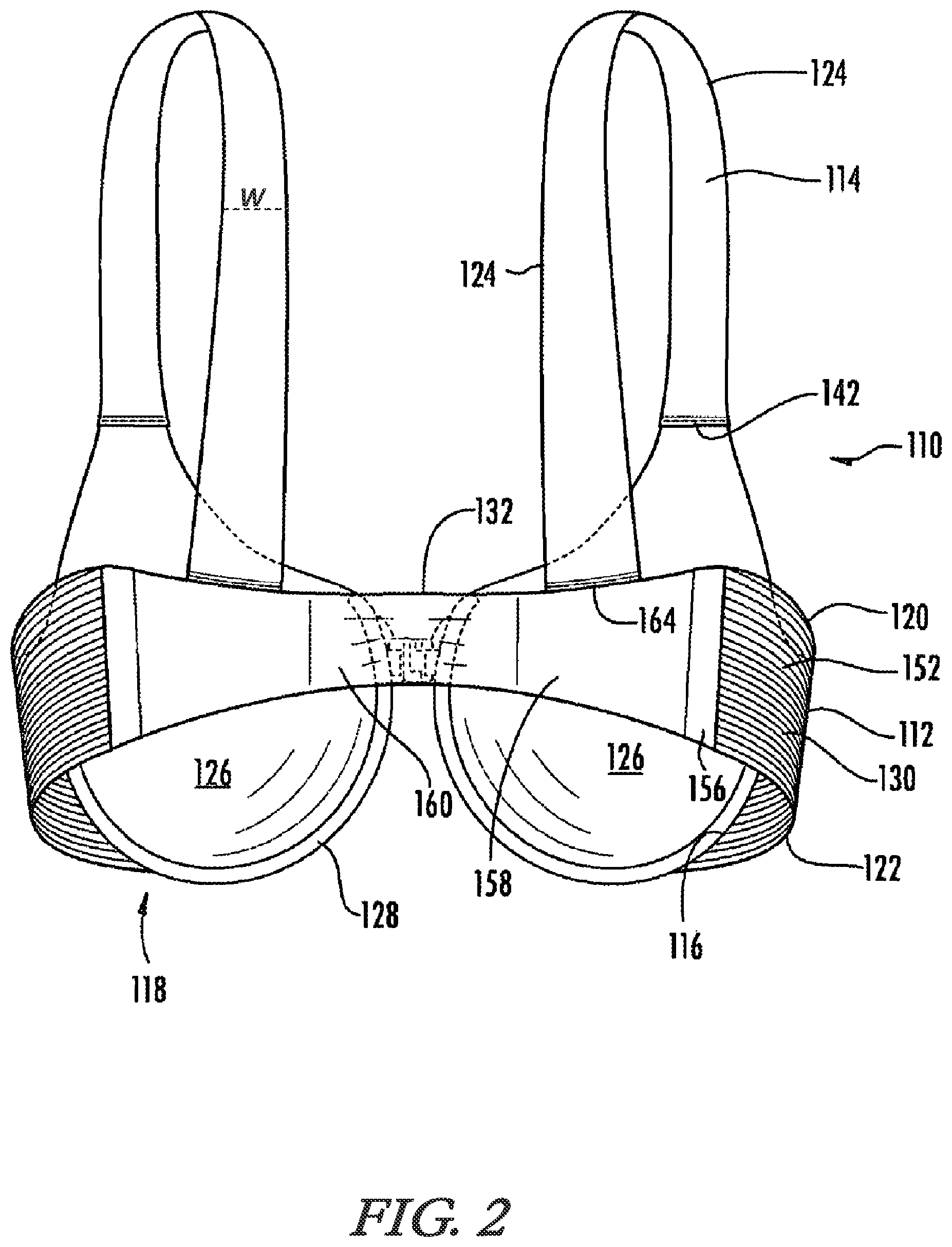 Patent US12102150 Figure 2 – Upper body garment with woven tubular shoulder straps