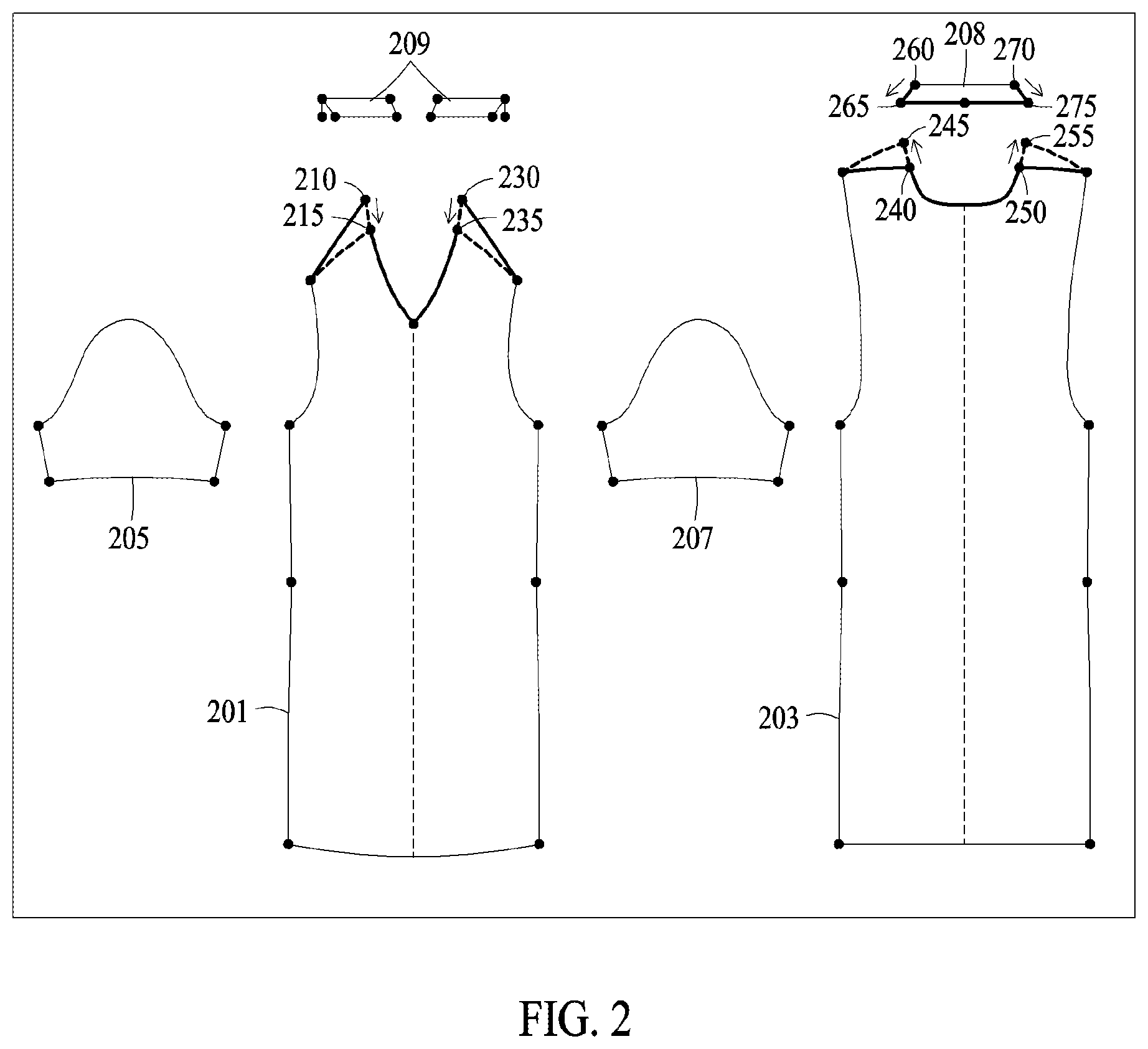 Patent US12102152 Figure 2 – Designing garment using style line