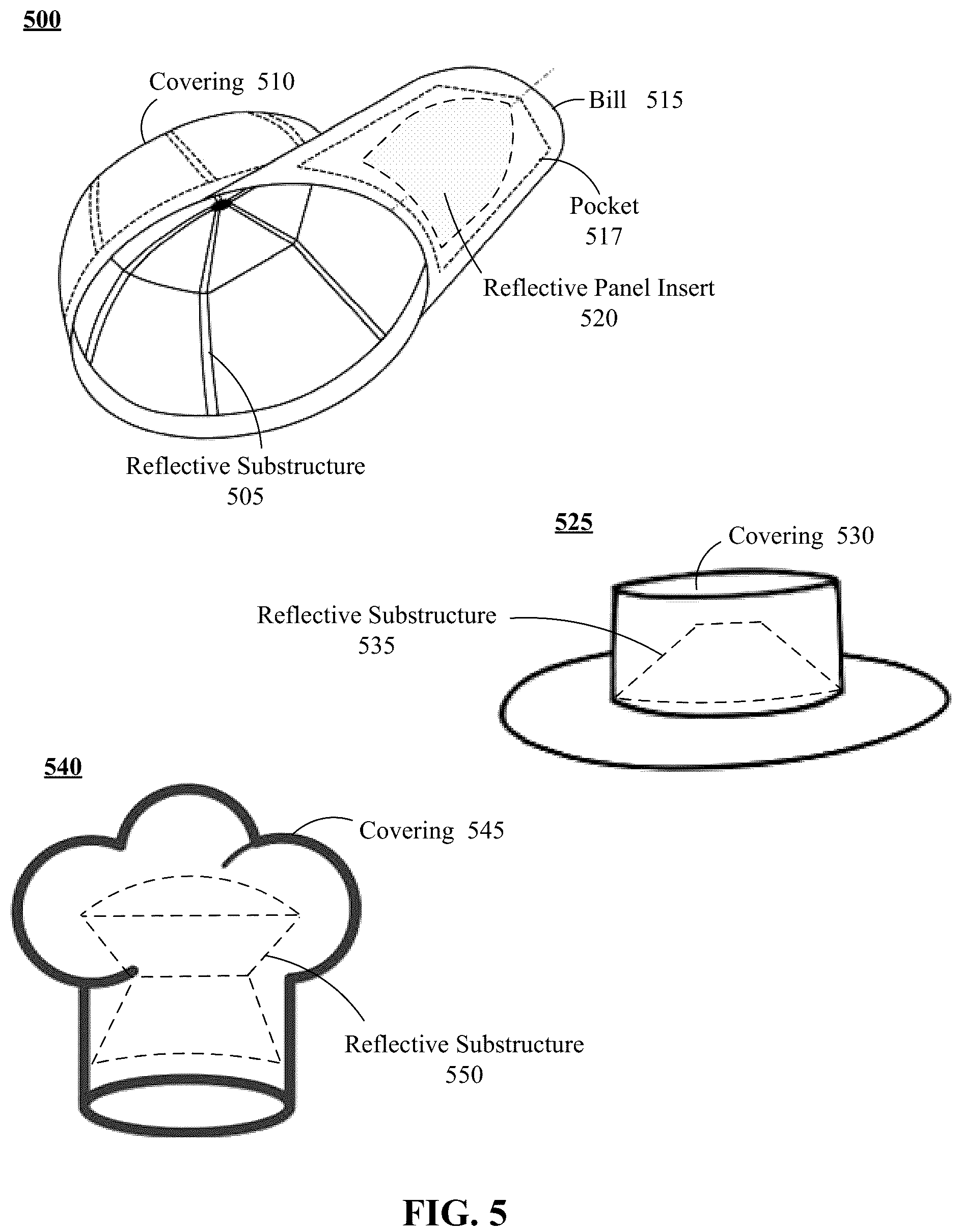 Patent US12102154 Figure 5 – Heat-reflective substructure for a hat
