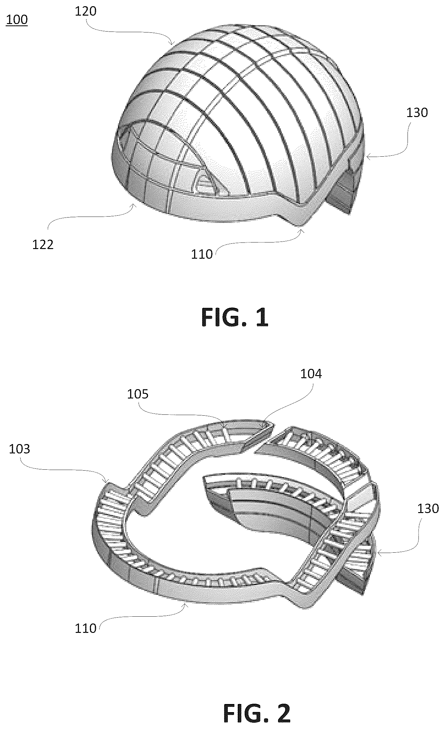 Patent US12102159 Figure 1 – Impact absorbing structures for athletic helmet