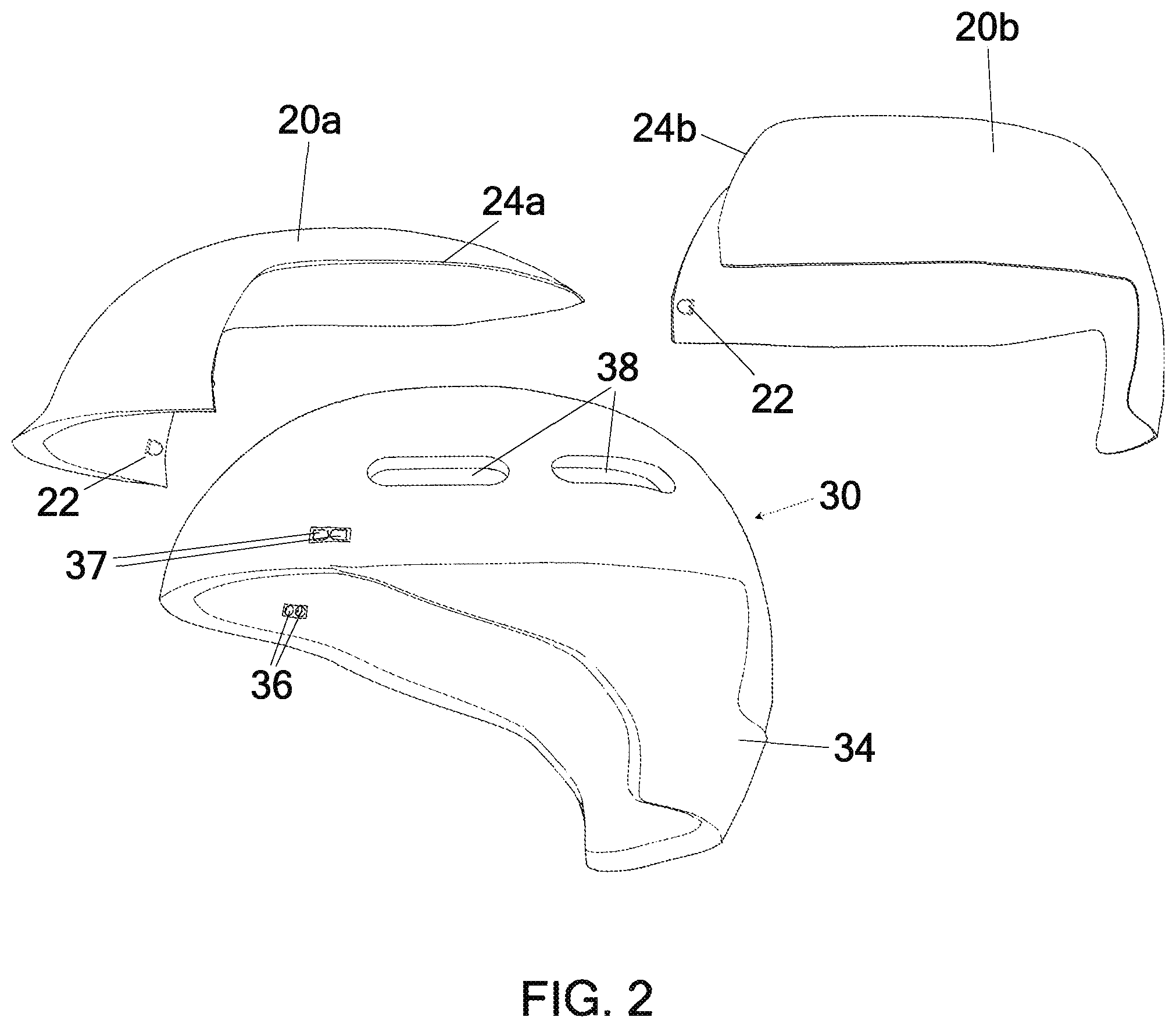 Patent US12102166 Figure 2 – Safety helmet with interchangeable layers