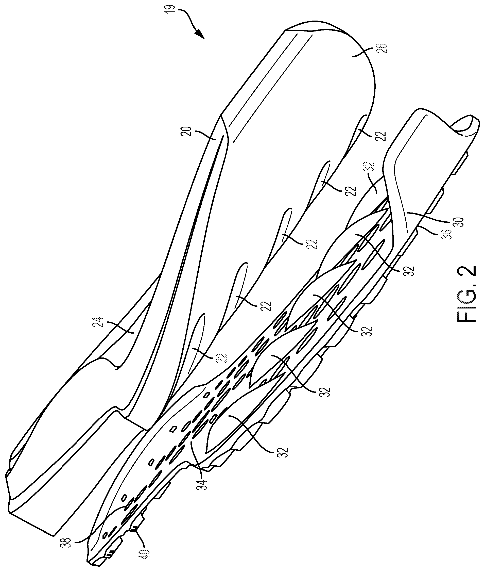 Patent US12102168 Figure 2 – Article of footwear with ribbed outsole and notched midsole