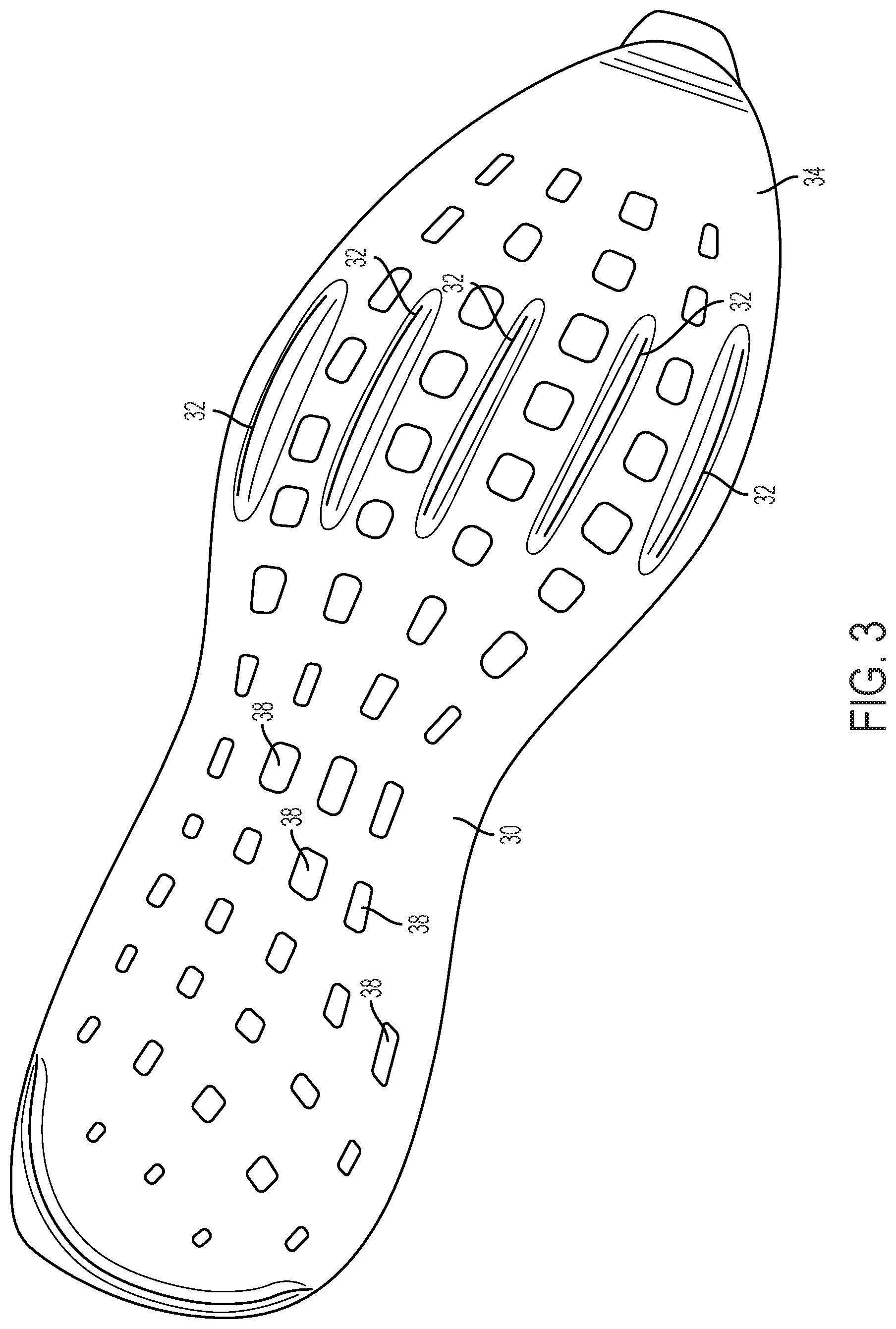 Patent US12102168 Figure 3 – Article of footwear with ribbed outsole and notched midsole