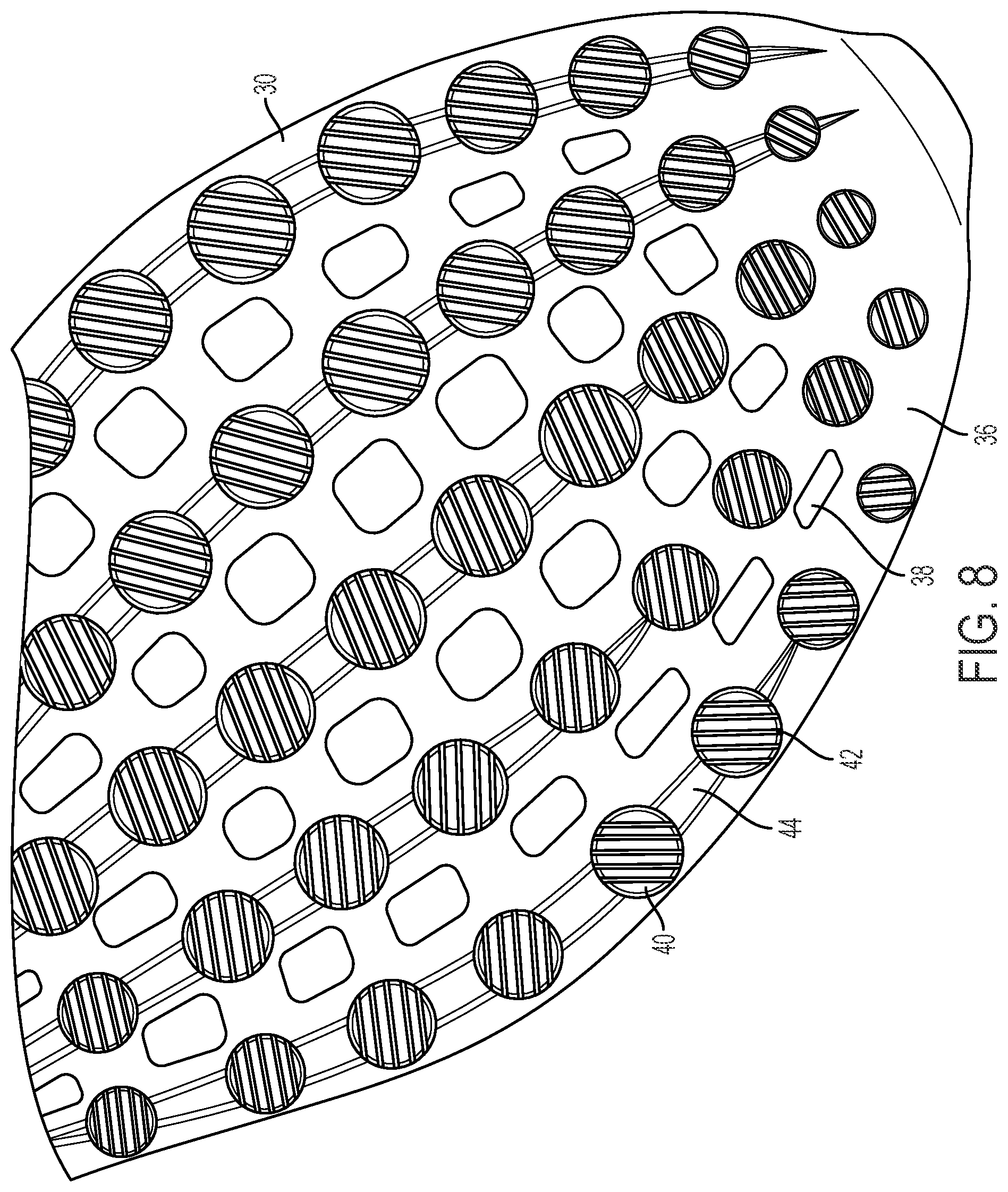 Patent US12102168 Figure 8 – Article of footwear with ribbed outsole and notched midsole