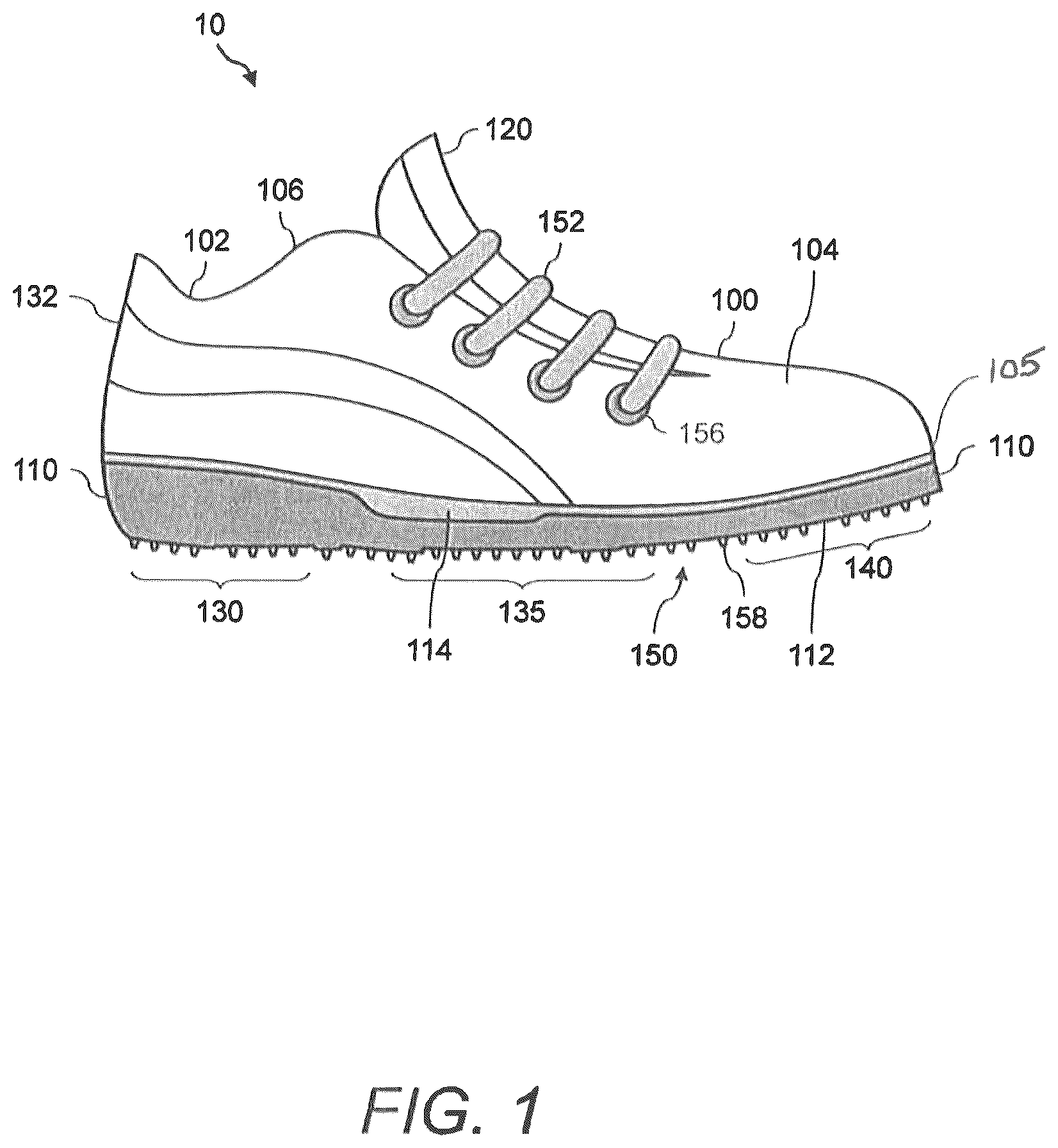 Patent US12102170 — Article of footwear with midsole having variable stiffness — Figure 1
