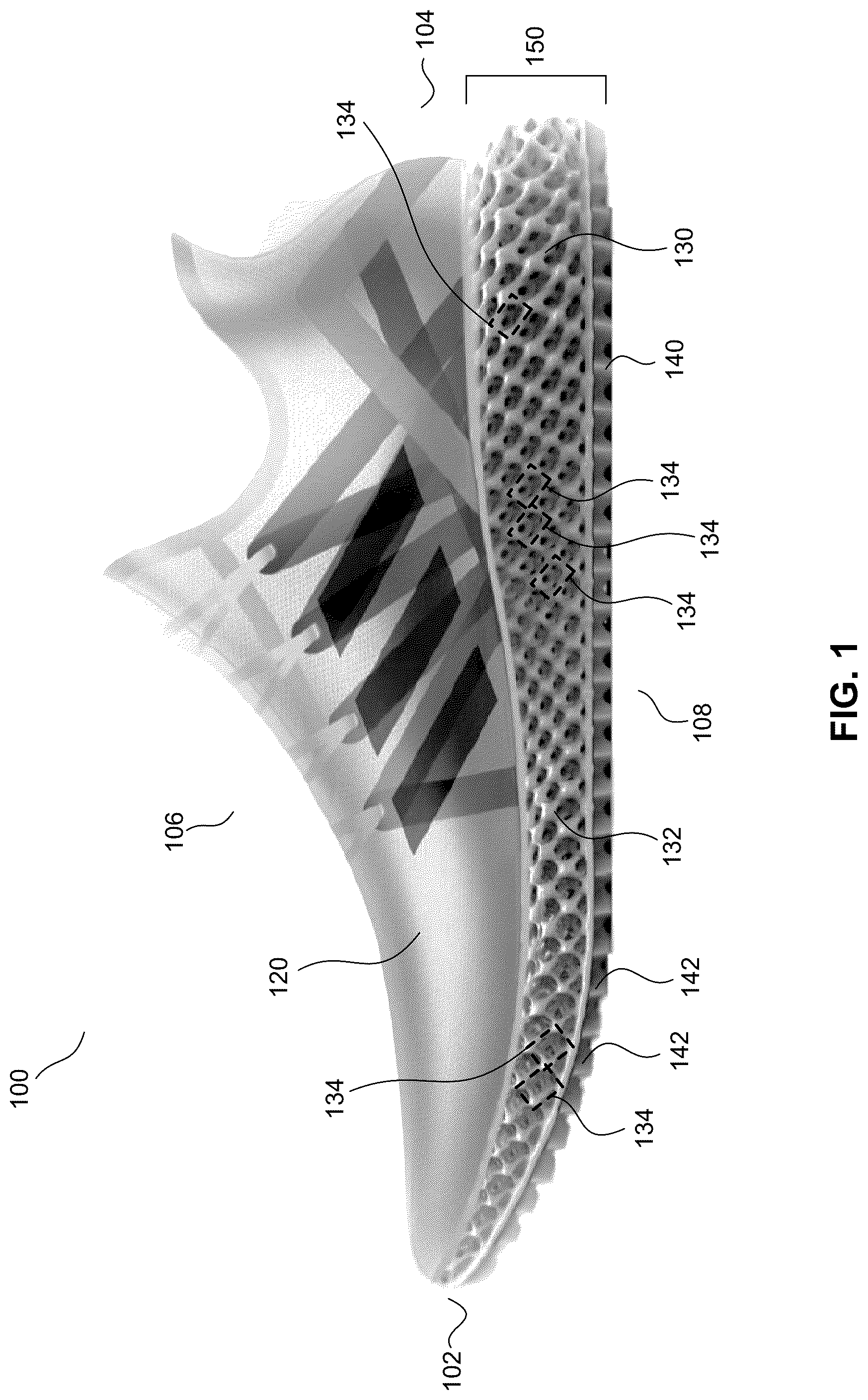 Patent US12102172 — Footwear midsole with warped lattice structure and method of making the same — Figure 1
