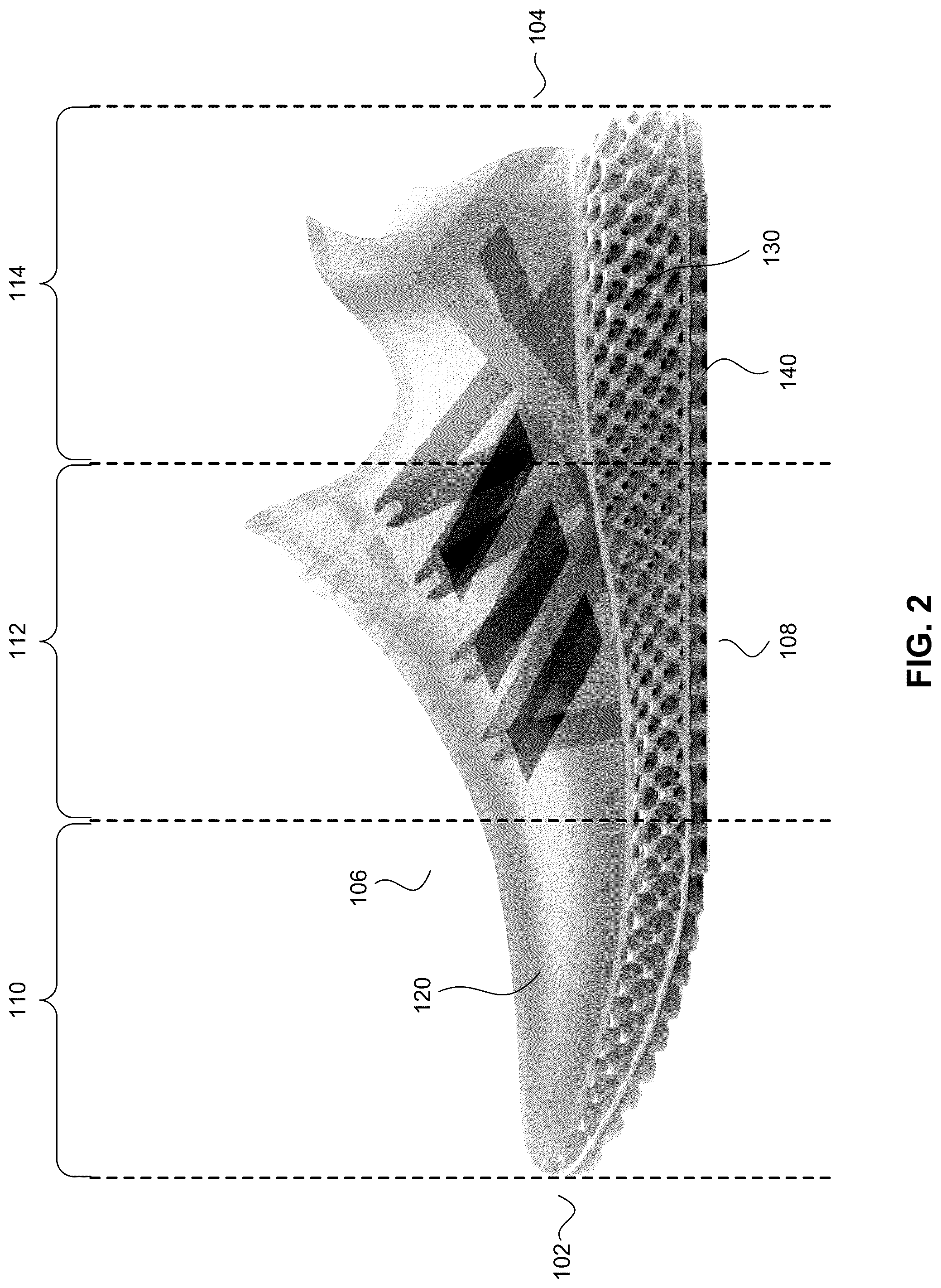 Patent US12102172 Figure 2 – Footwear midsole with warped lattice structure and method of making the same