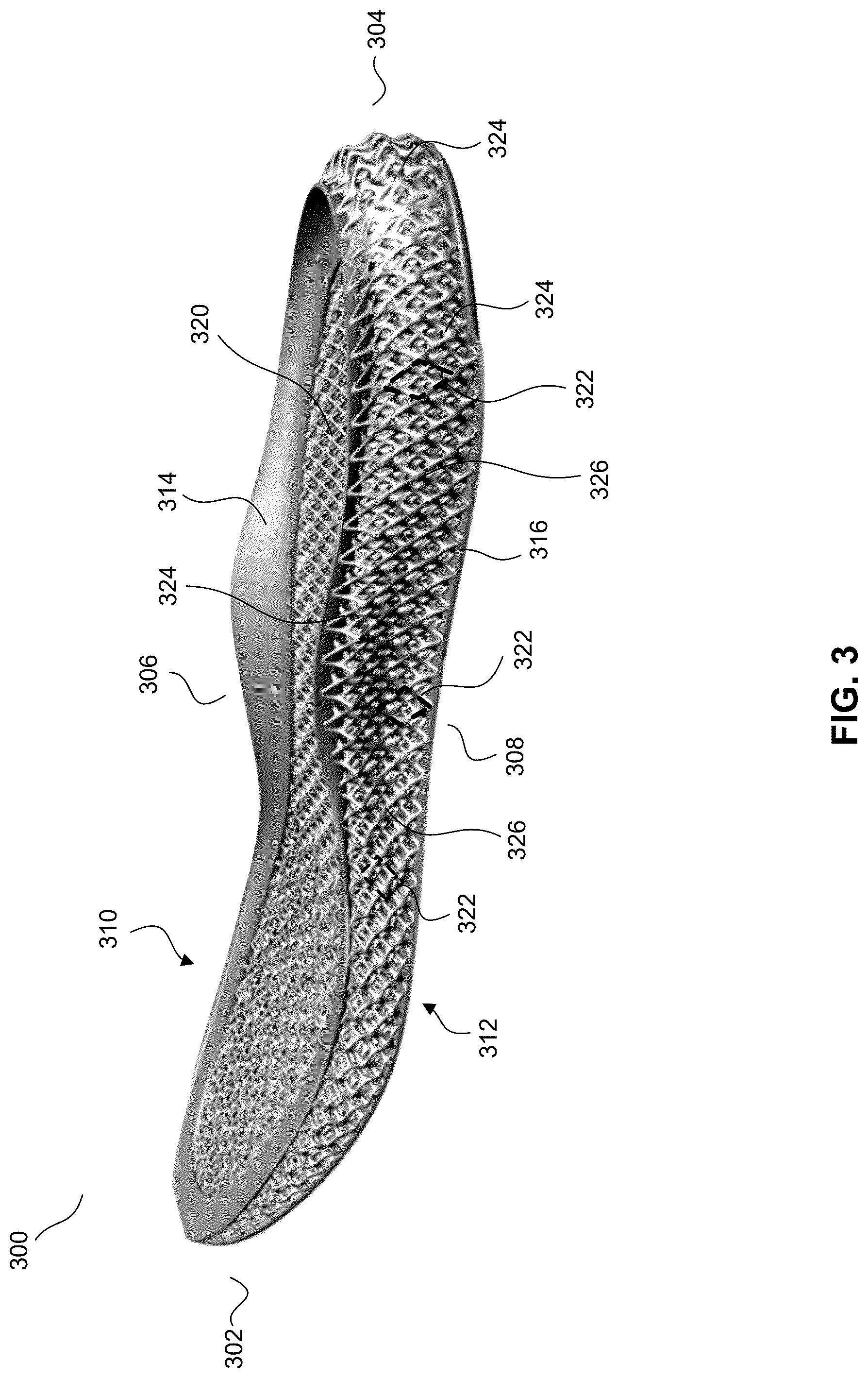 Patent US12102172 Figure 3 – Footwear midsole with warped lattice structure and method of making the same