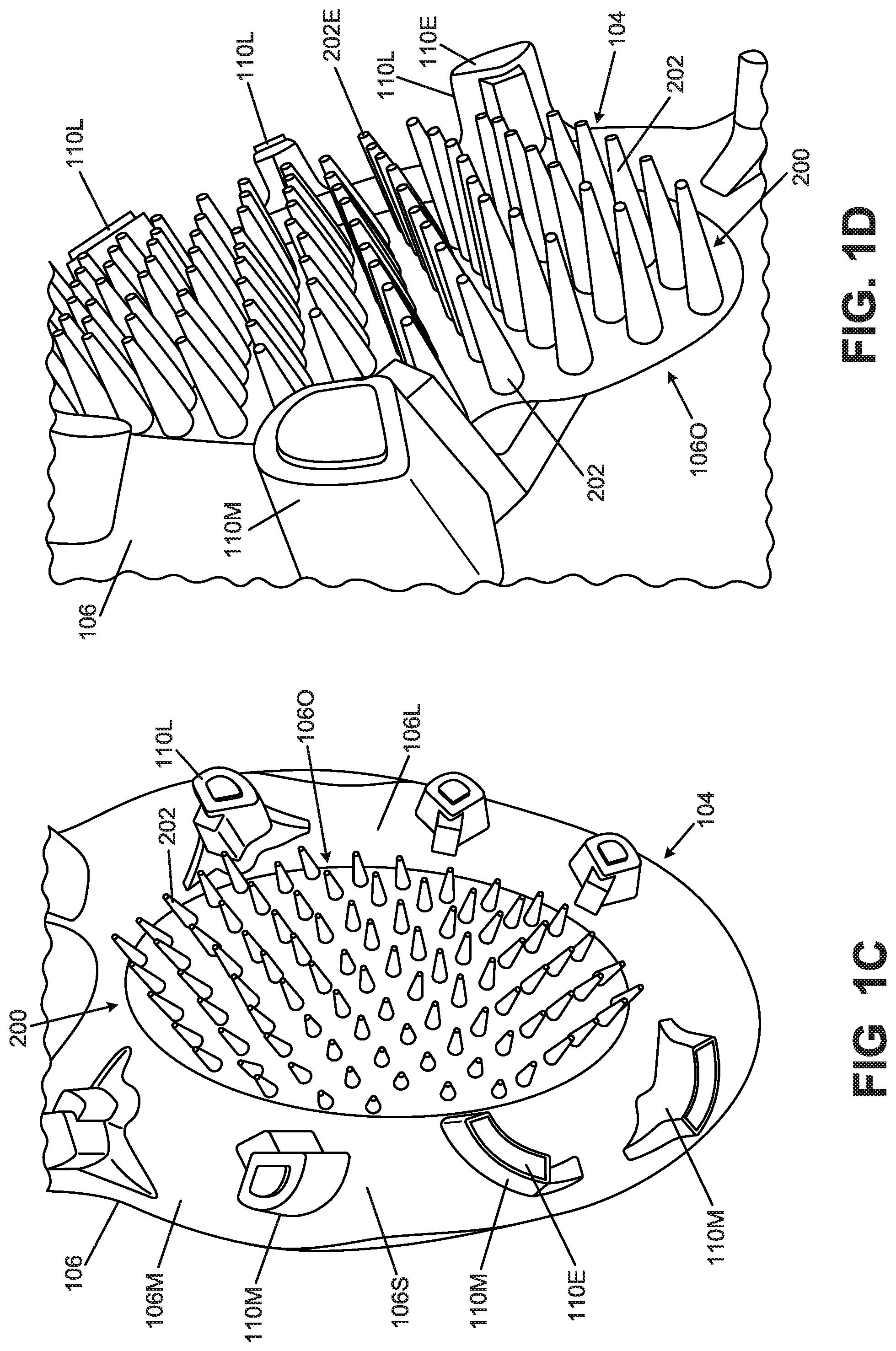 Patent US12102174 Figure 3 – Foot support components for articles of footwear including multiple flexible projections at the ground-facing surface