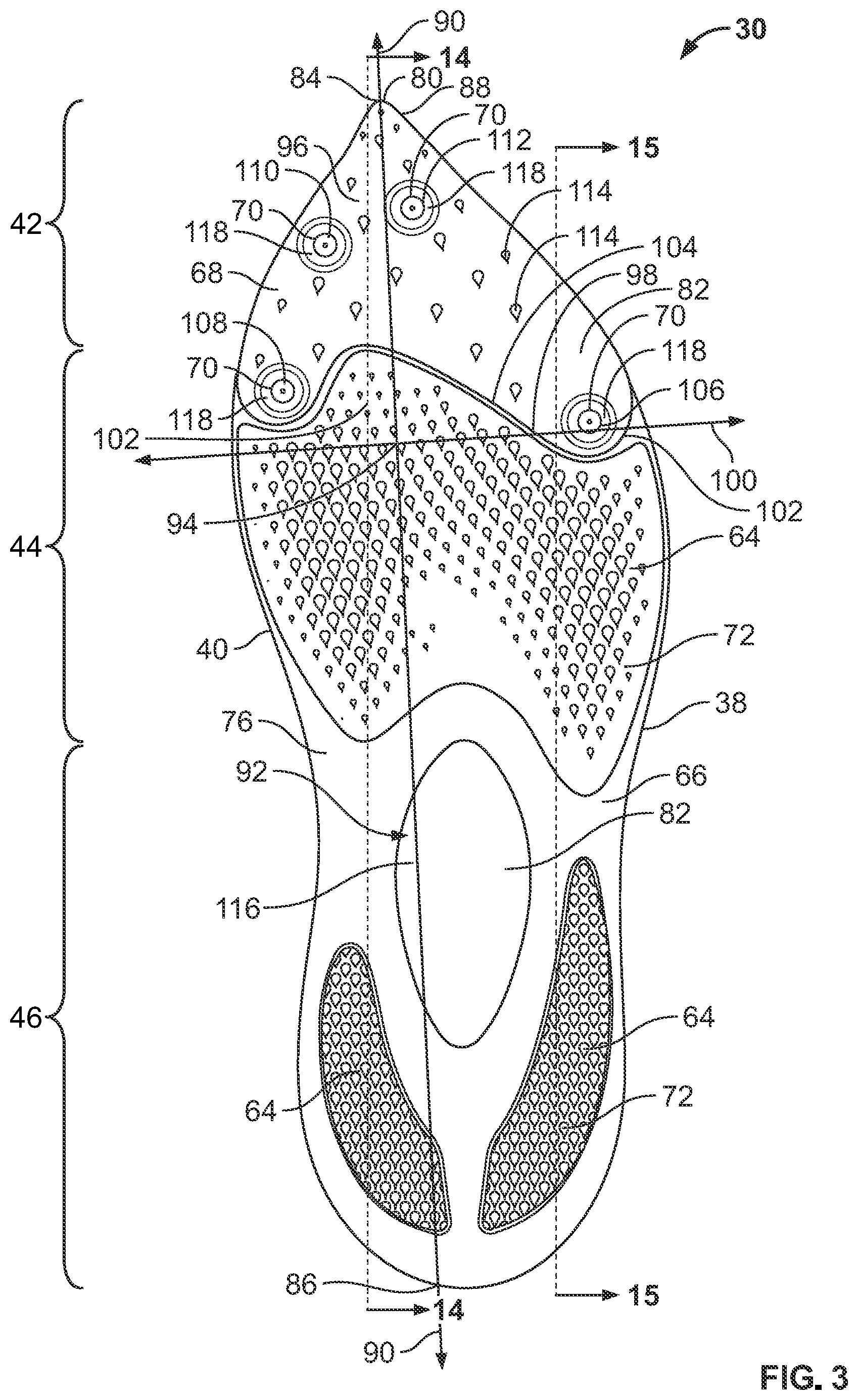 Patent US12102175 Figure 2 – Article of footwear having a sole plate with spikes