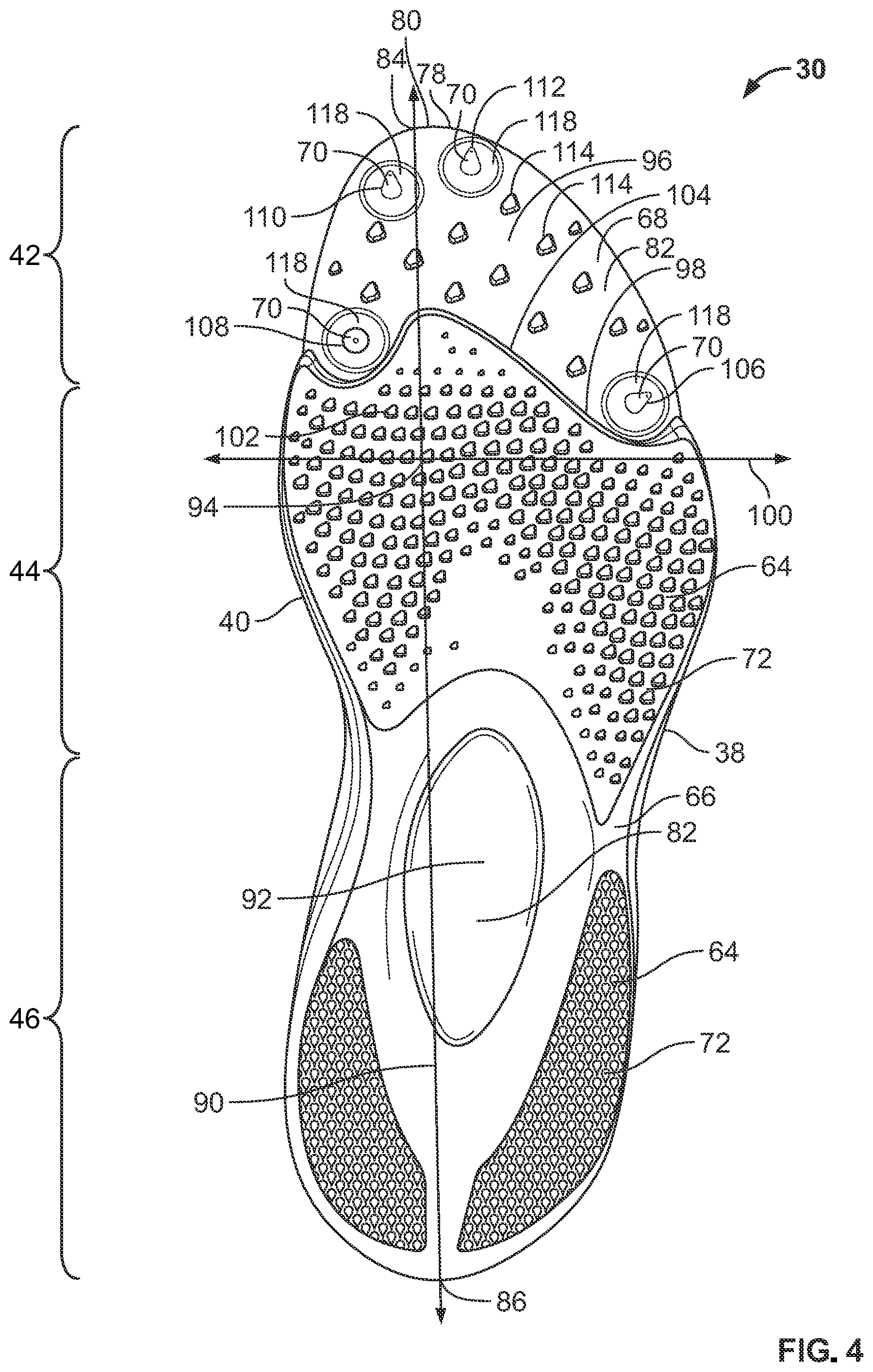 Patent US12102175 Figure 3 – Article of footwear having a sole plate with spikes