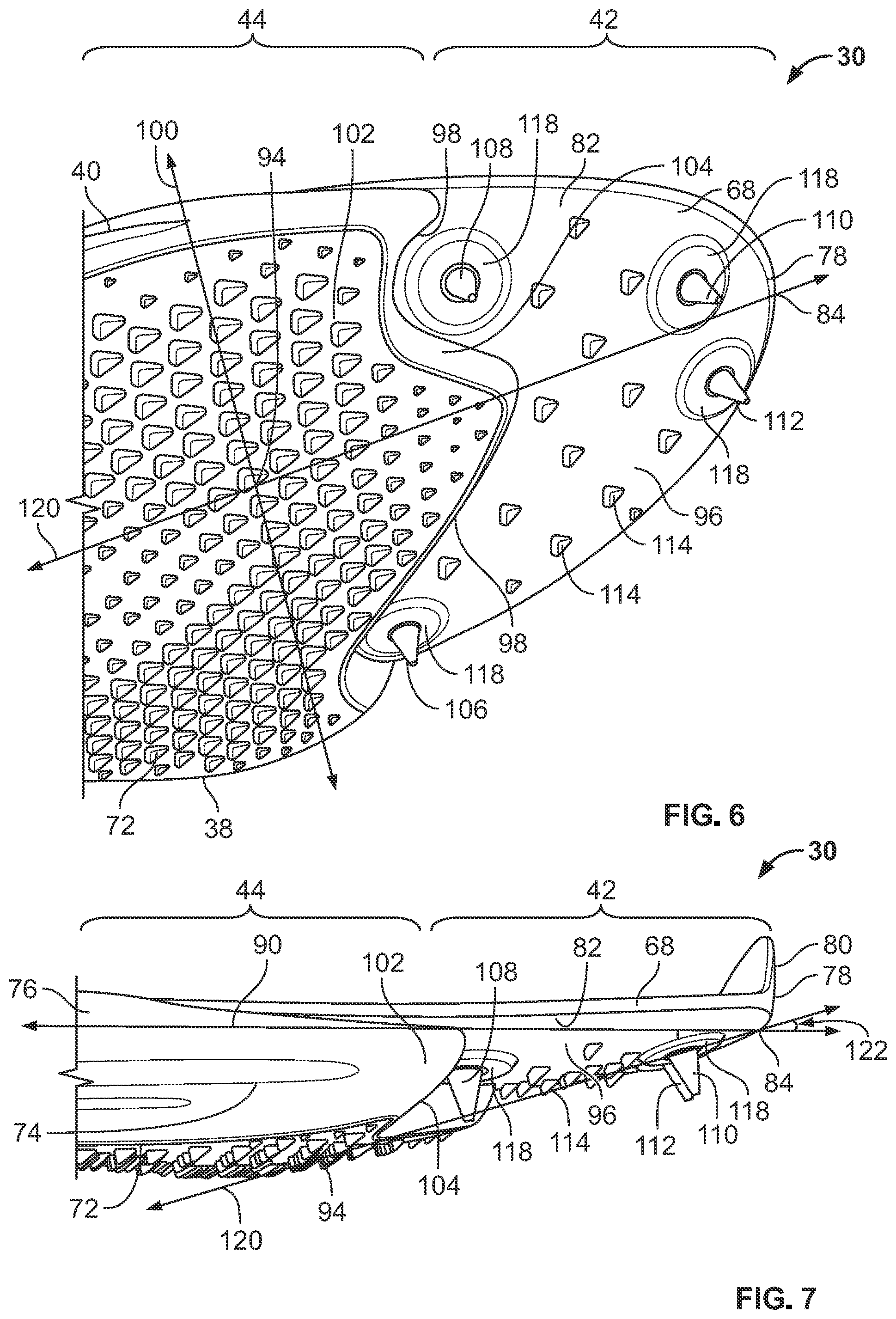 Patent US12102175 Figure 5 – Article of footwear having a sole plate with spikes