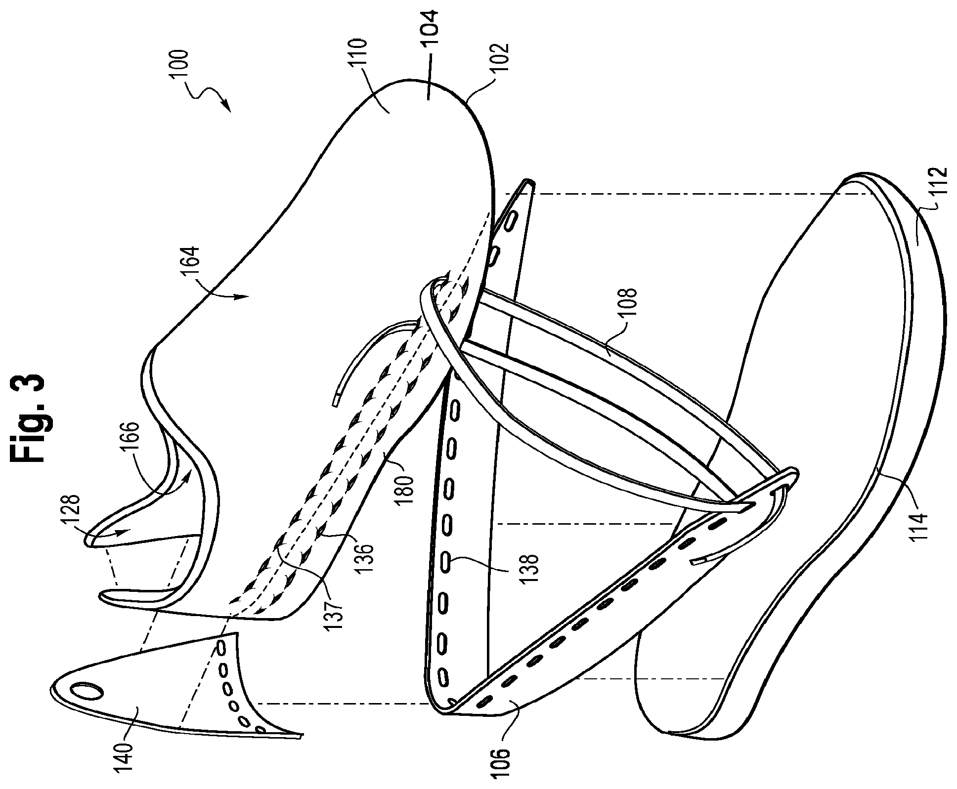 Patent US12102188 Figure 3 – Upper for an article of footwear having a tie structure