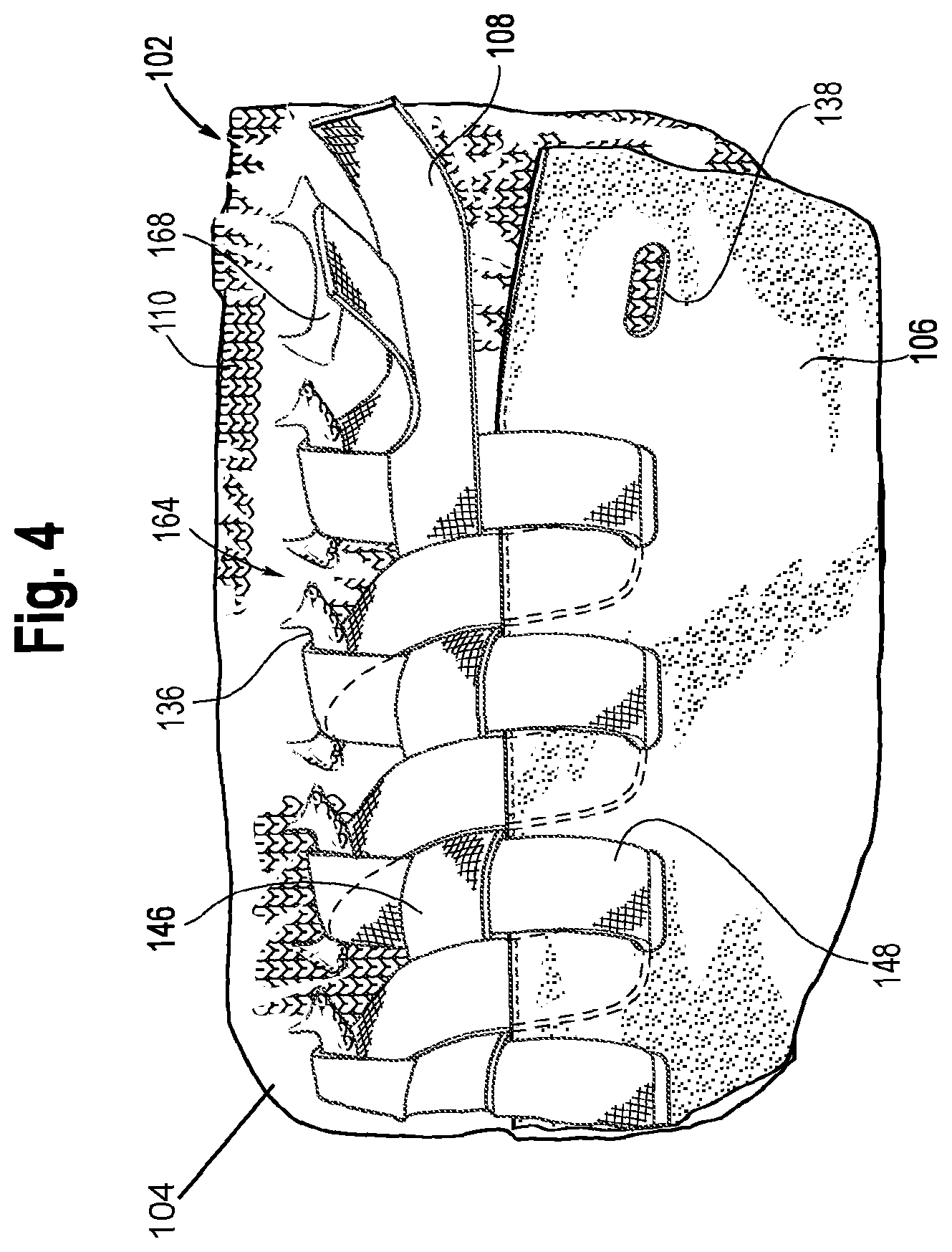 Patent US12102188 Figure 4 – Upper for an article of footwear having a tie structure