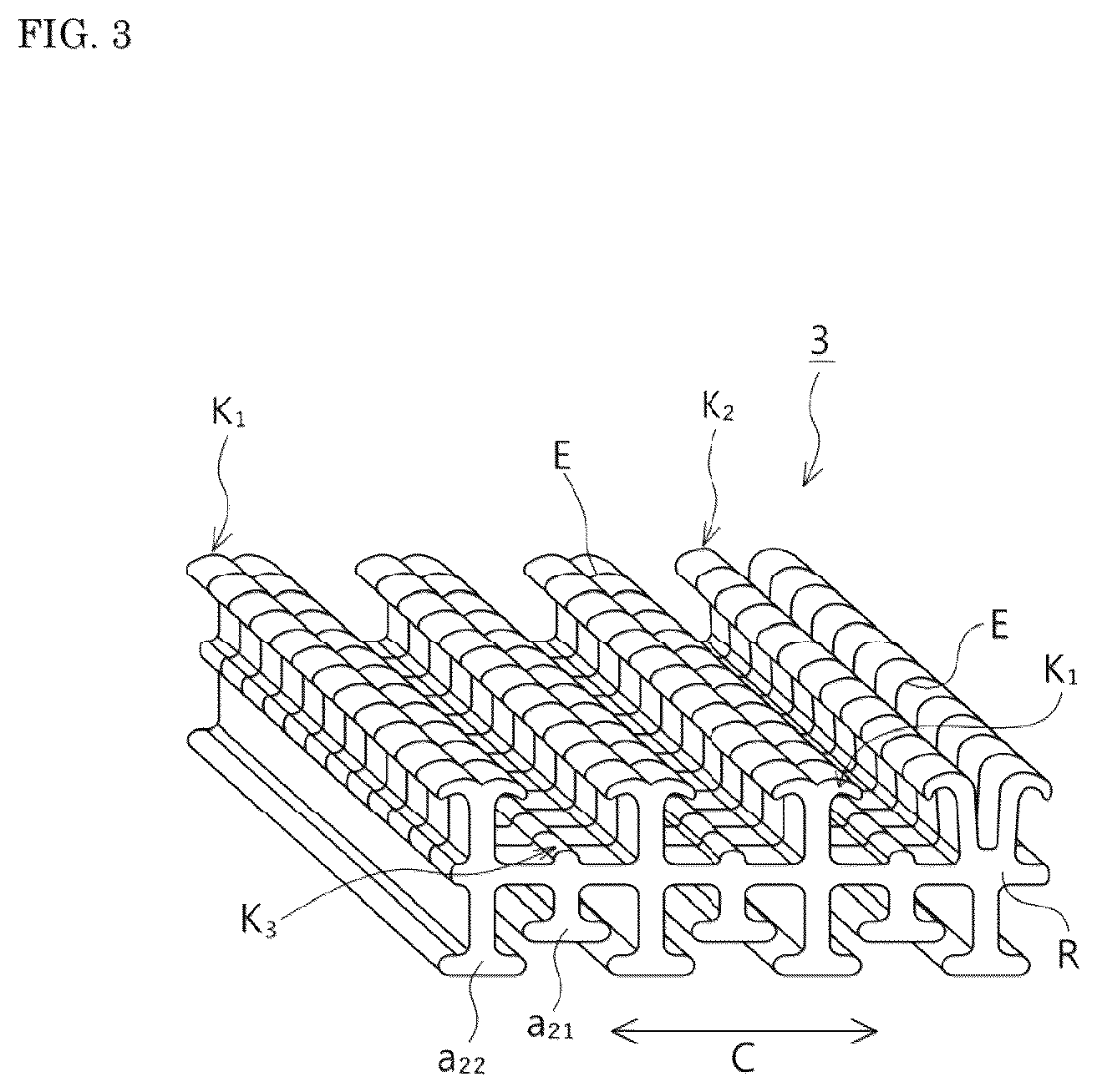Patent US12102193 Figure 3 – Mesh hook surface fastener, production method therefor, and production method for surface fastener-attached molded body