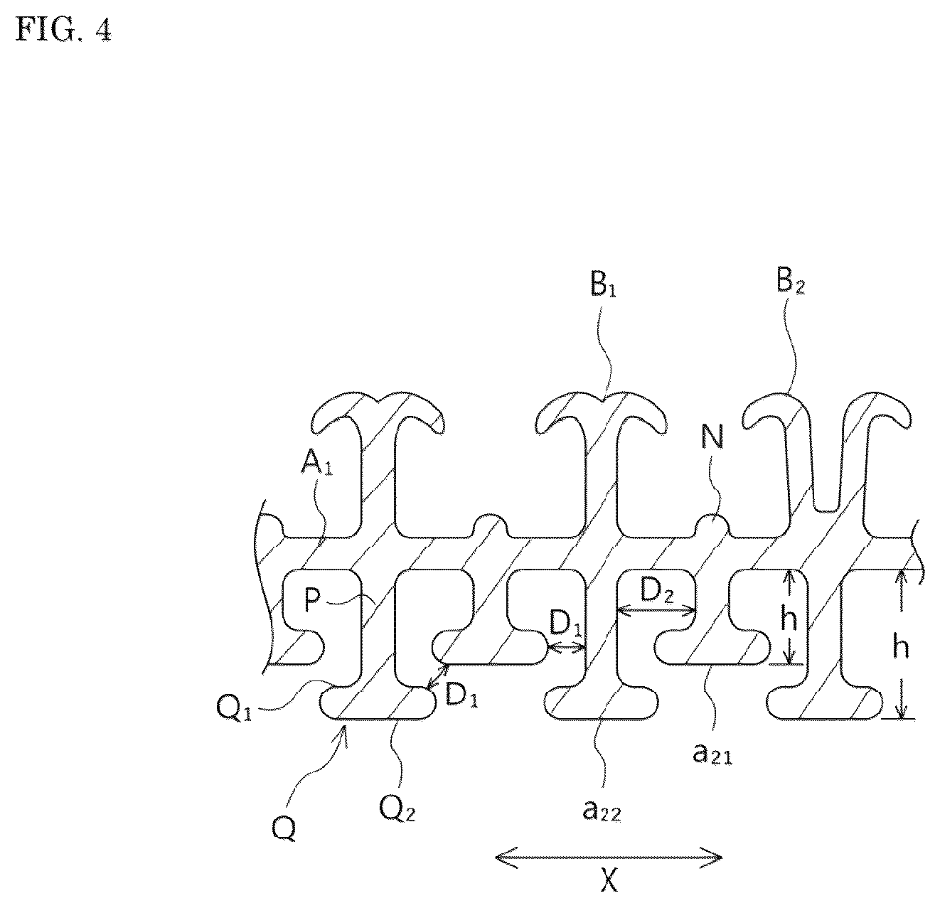 Patent US12102193 Figure 4 – Mesh hook surface fastener, production method therefor, and production method for surface fastener-attached molded body