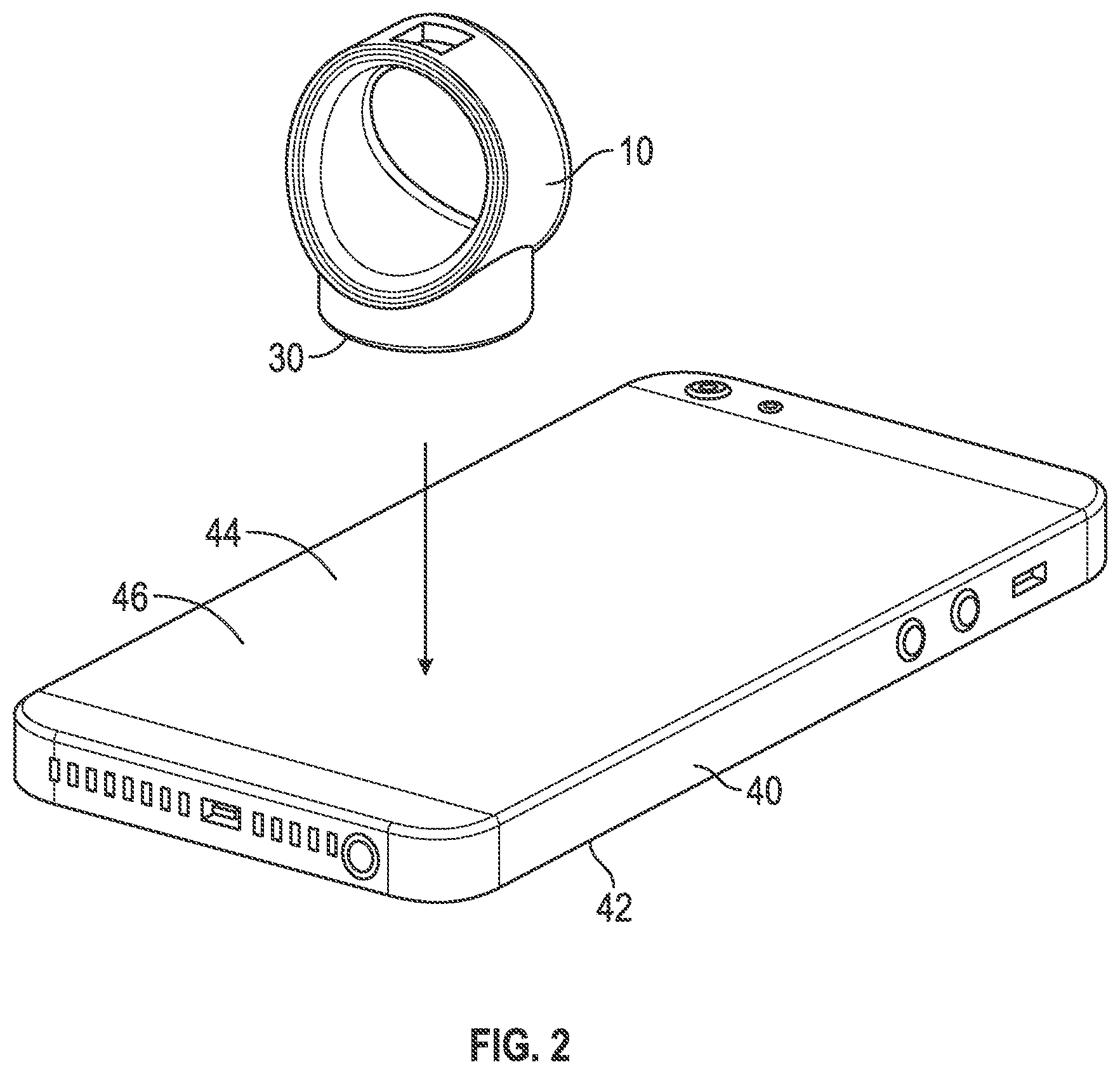 Patent US12102196 Figure 2 – Finger ring with magnet for holding an electronic device
