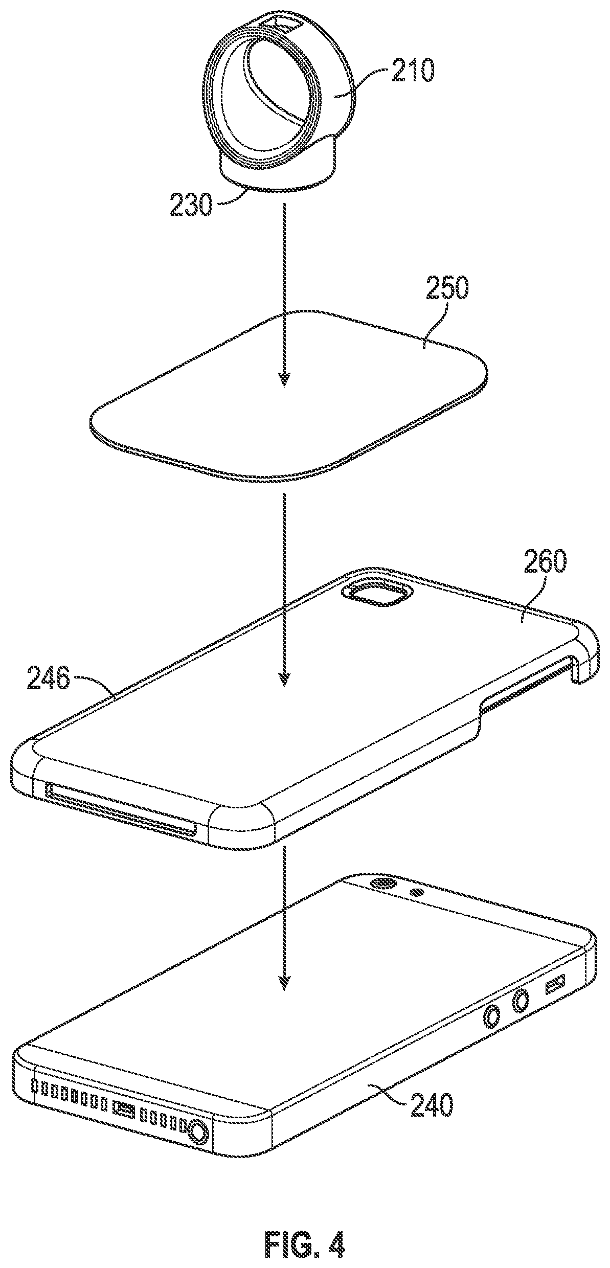 Patent US12102196 Figure 4 – Finger ring with magnet for holding an electronic device