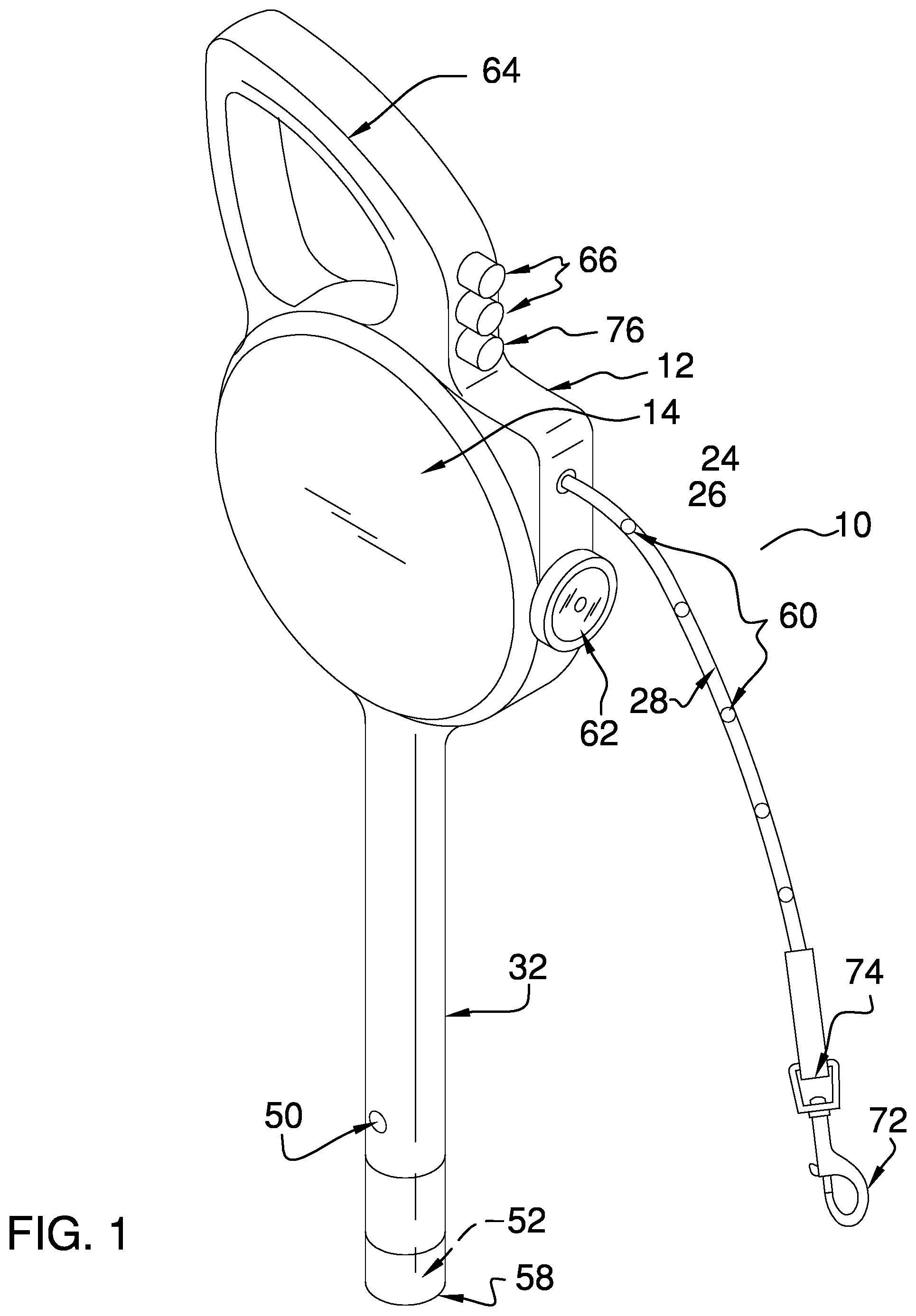 Patent US12102197 Figure 1 – Animal tethering, assistive cane, and personal defense combination device