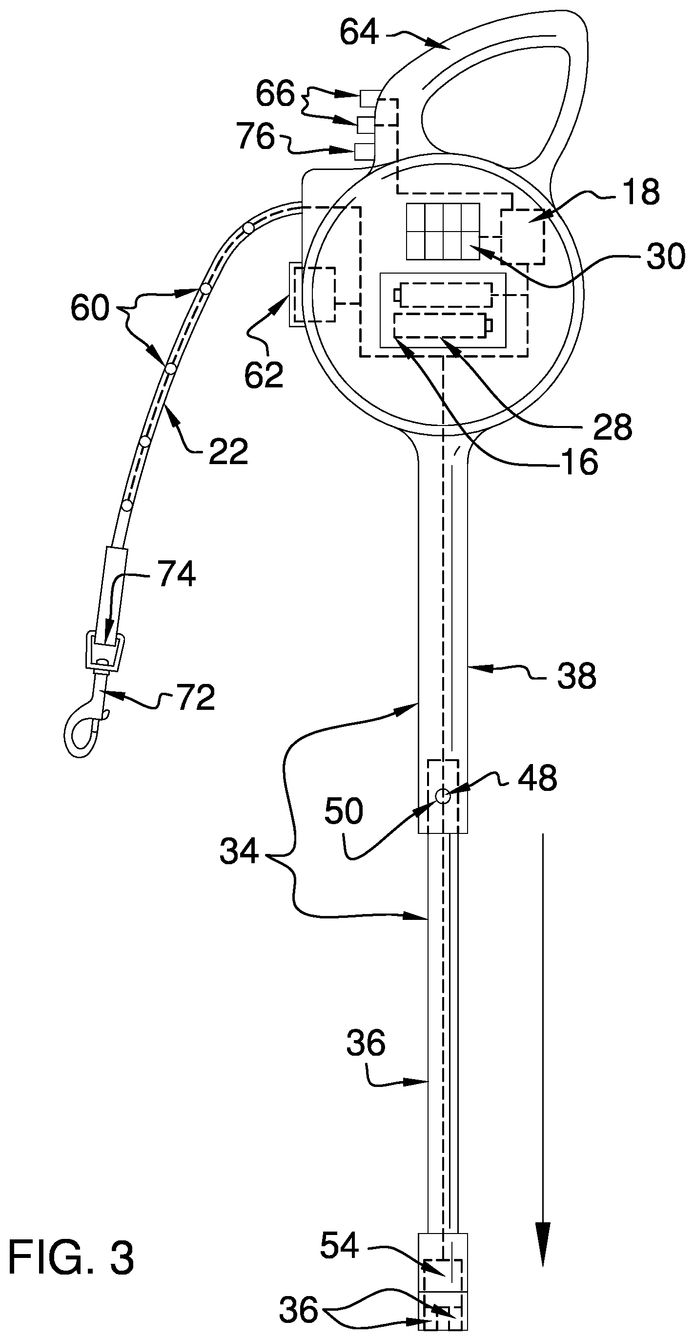 Patent US12102197 Figure 3 – Animal tethering, assistive cane, and personal defense combination device