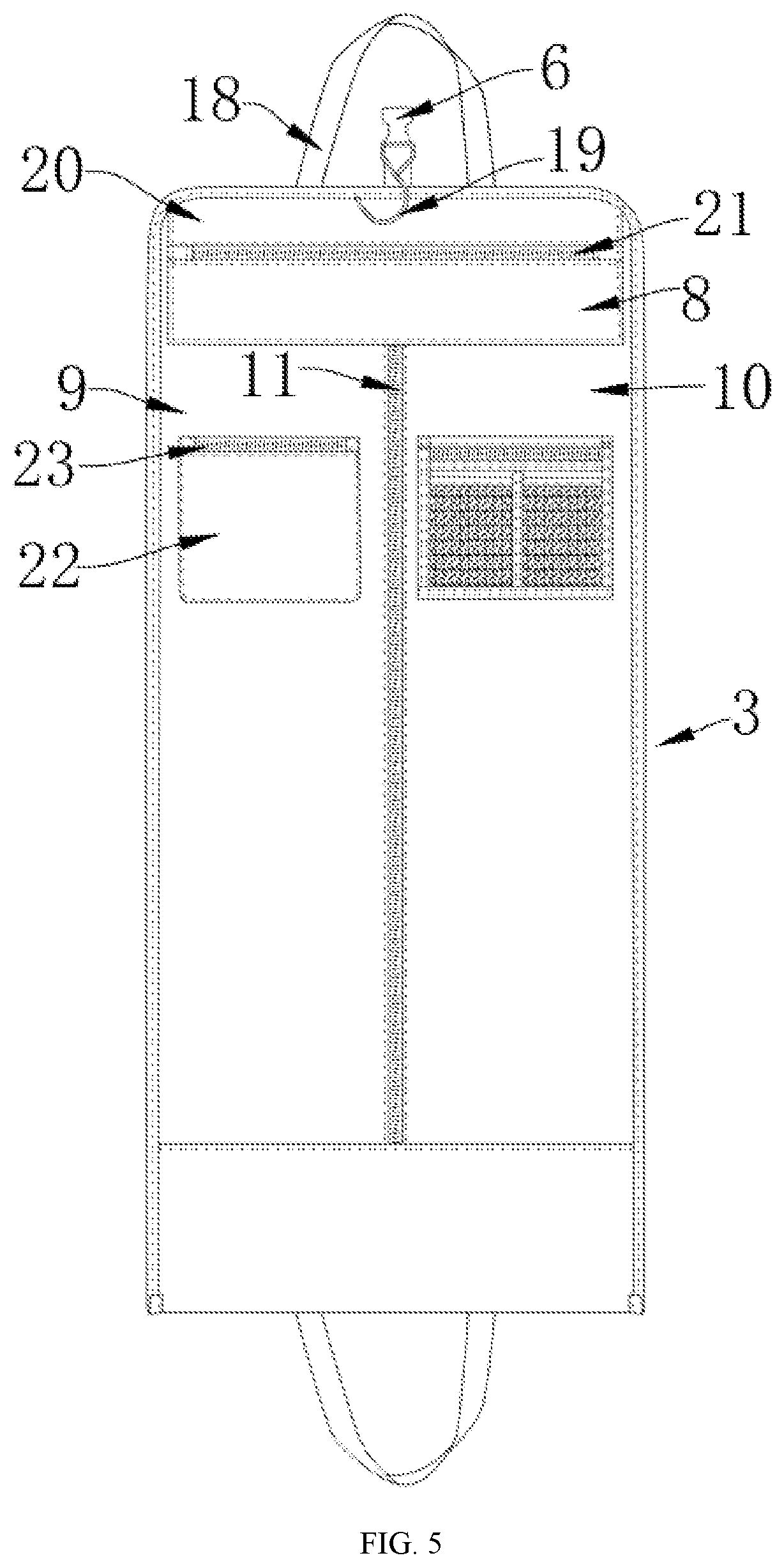 Patent US12102201 Figure 5 – Suitcase with garment bag