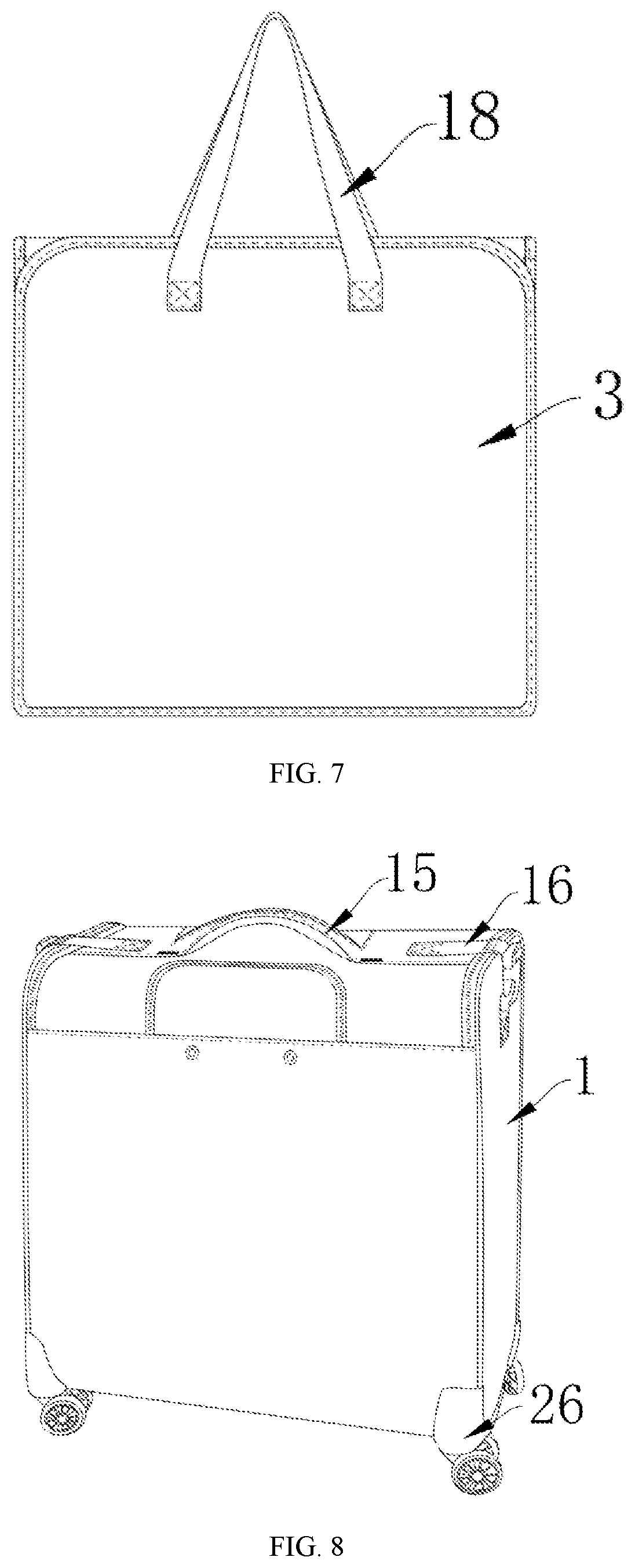 Patent US12102201 Figure 7 – Suitcase with garment bag