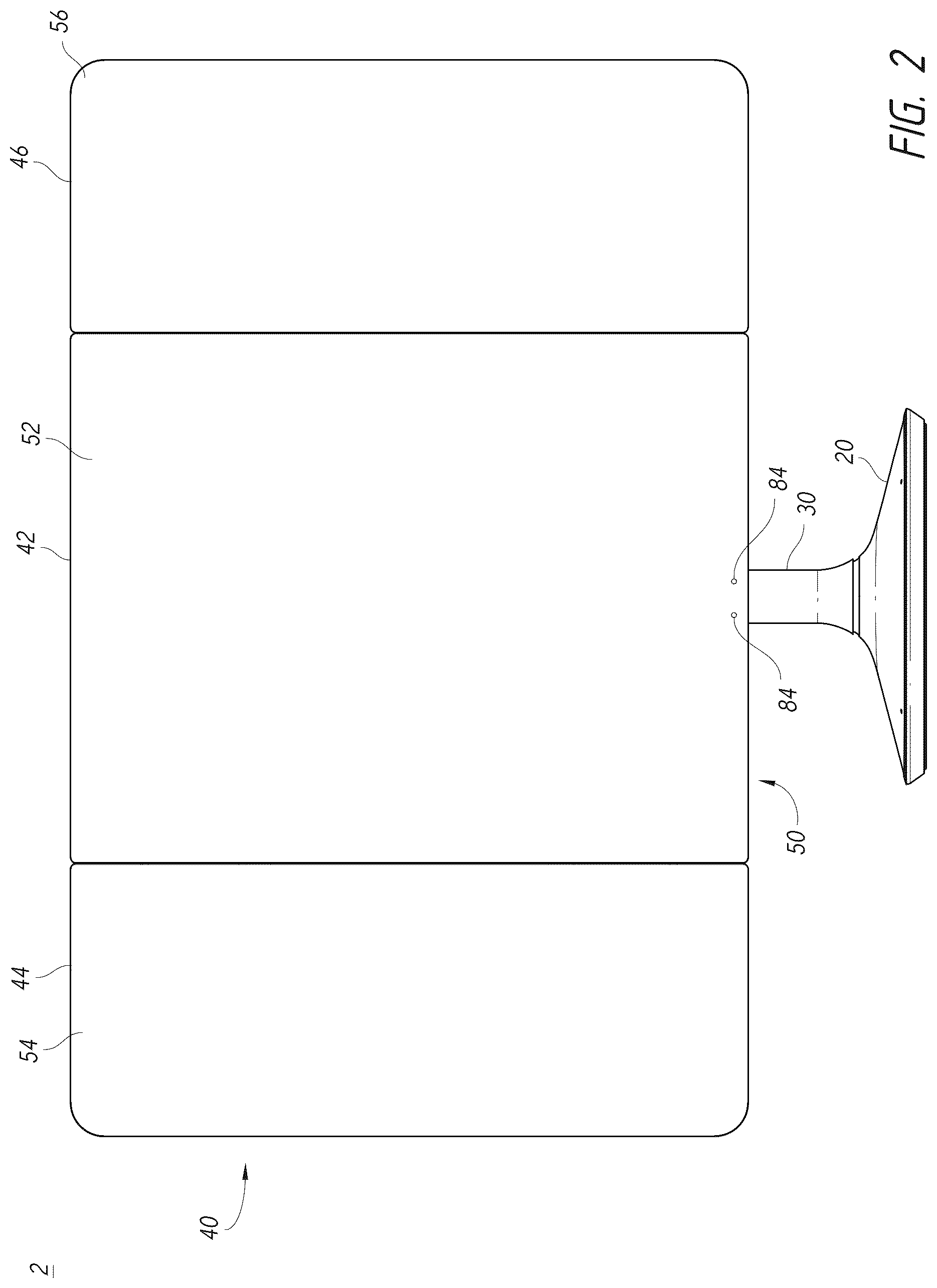 Patent US12102211 Figure 2 – Vanity mirror with second mirror assembly magnetically attached thereto