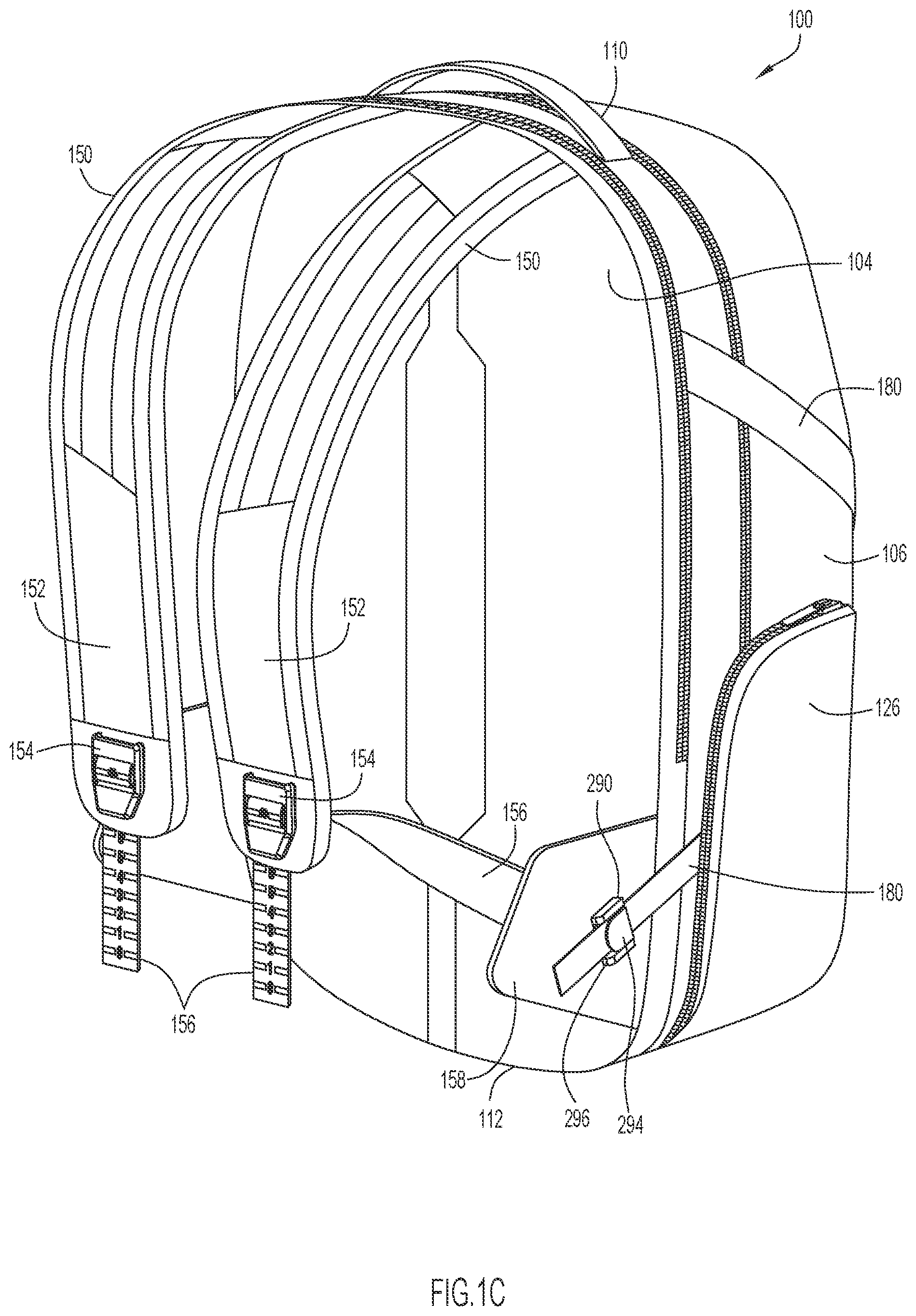 Patent US12102214 Figure 3 – Backpack with leveling structure