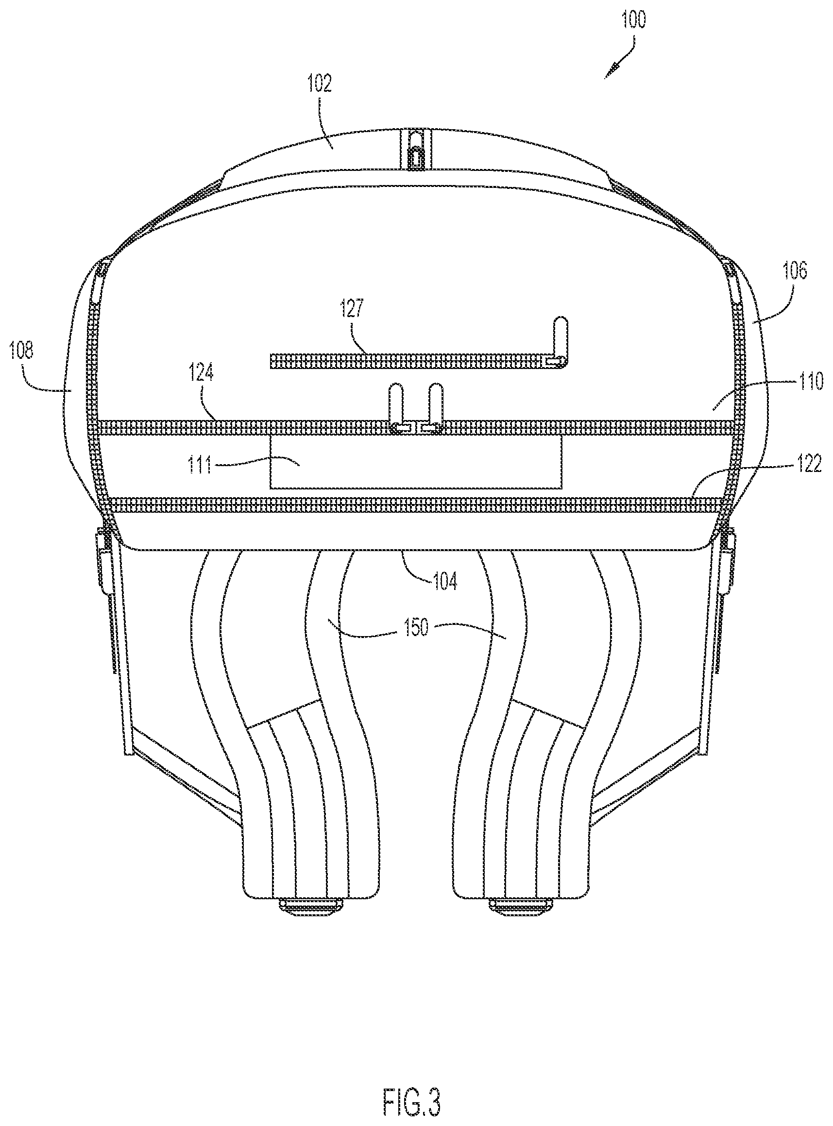 Patent US12102214 Figure 6 – Backpack with leveling structure