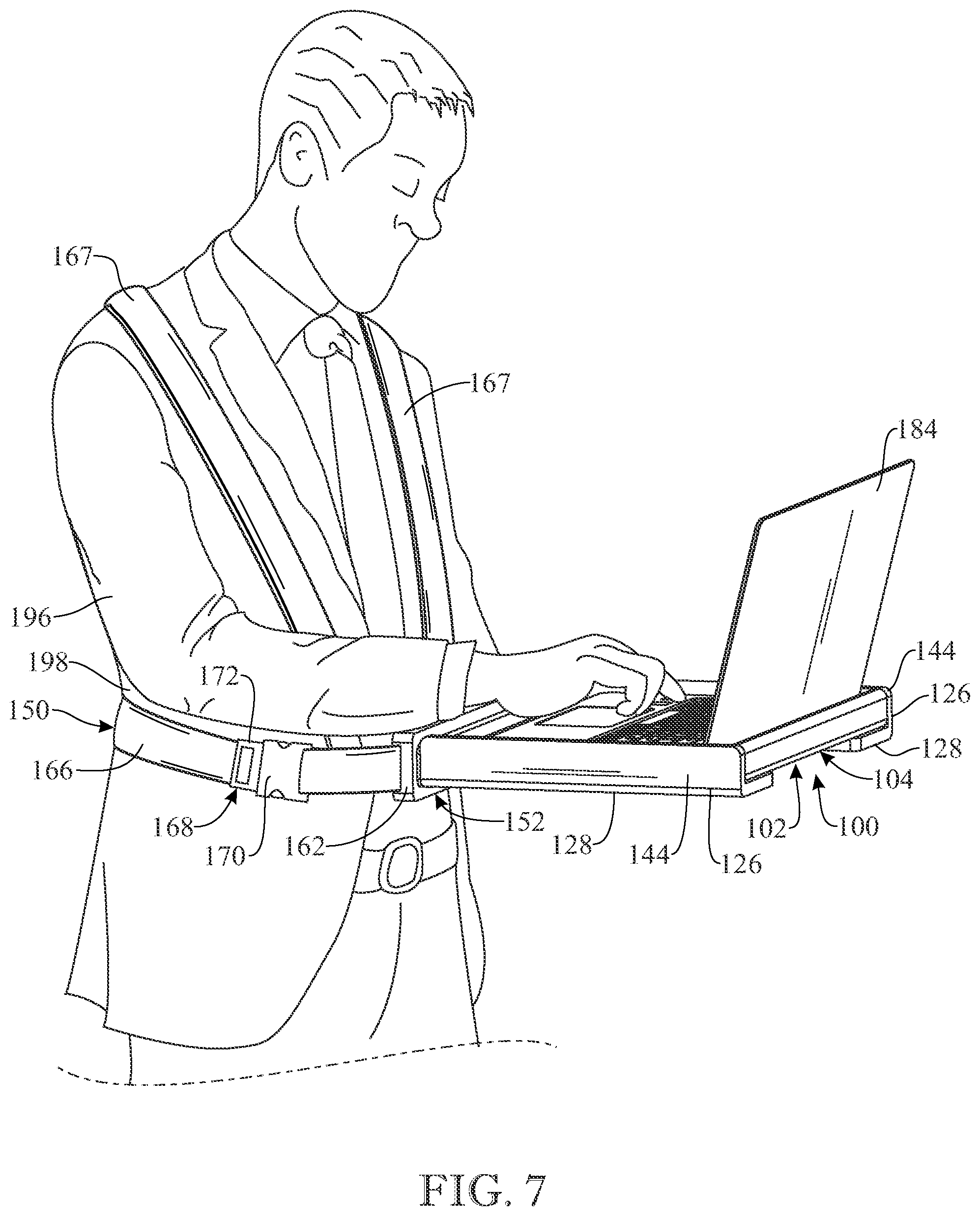 Patent US12102218 Figure 7 – Wearable support assembly for carrying an electronic device or other item in a functional position