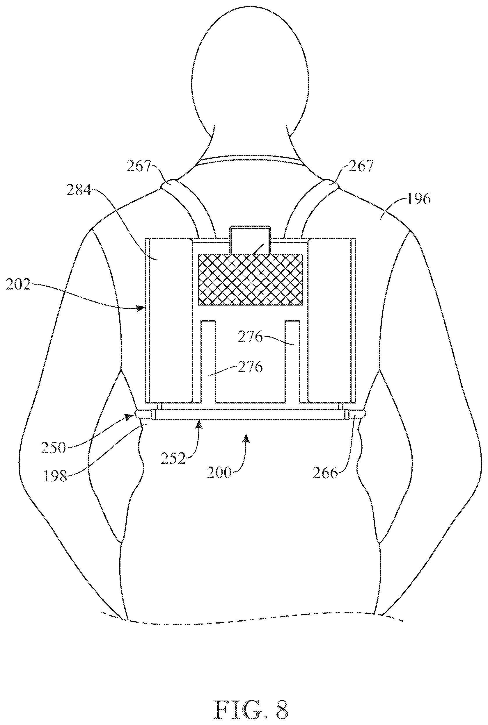 Patent US12102218 Figure 8 – Wearable support assembly for carrying an electronic device or other item in a functional position