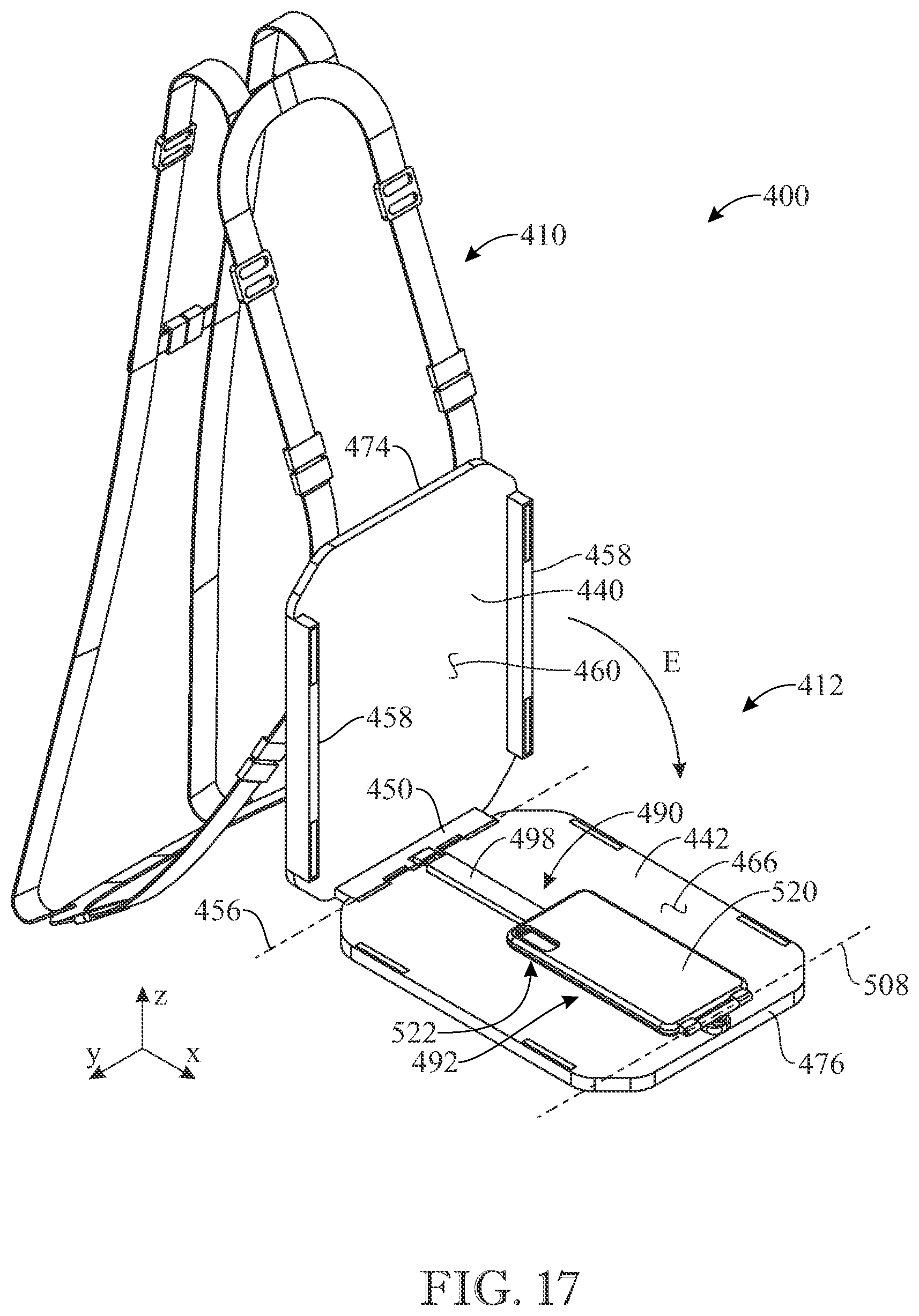 Patent US12102218 Figure 17 – Wearable support assembly for carrying an electronic device or other item in a functional position