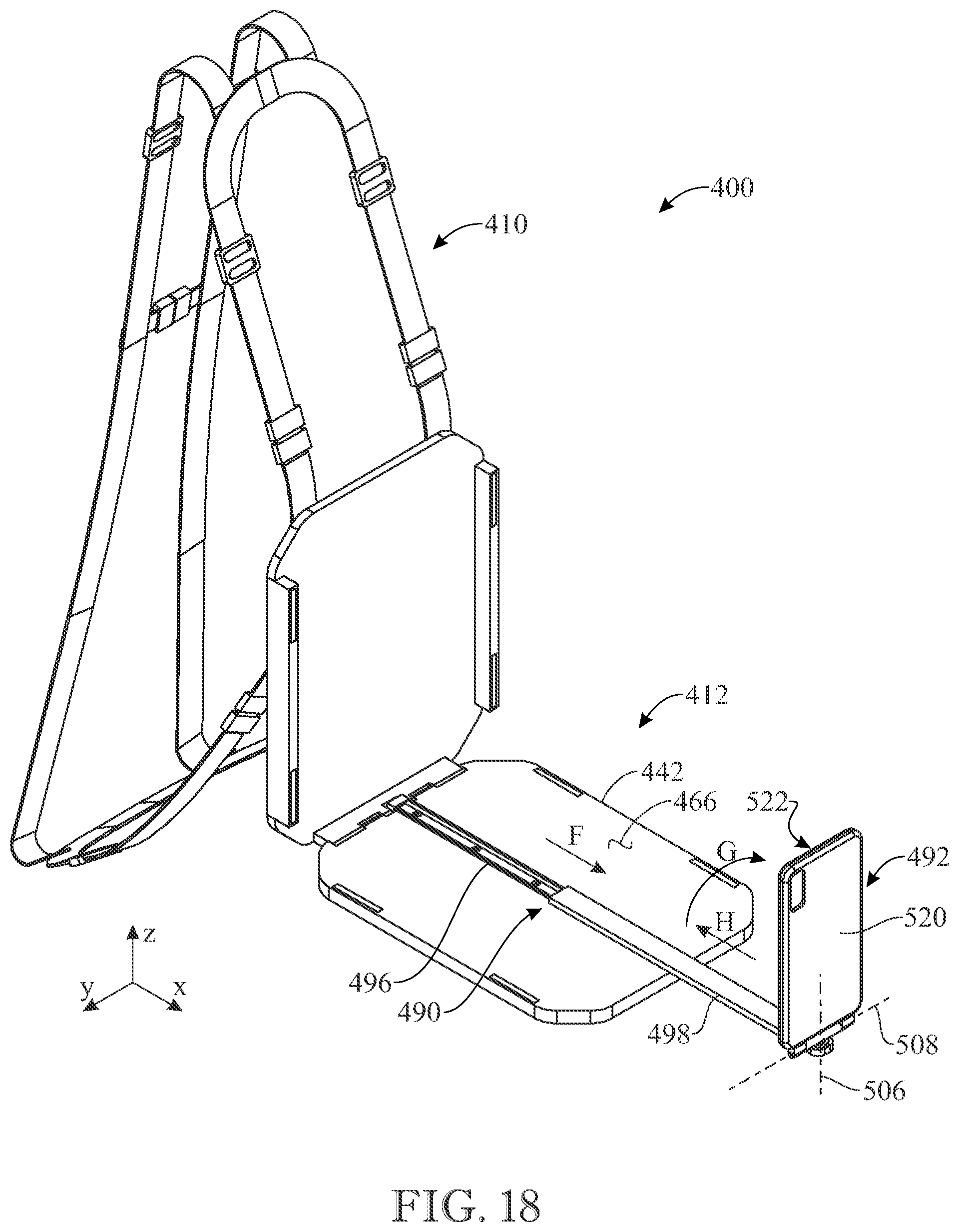 Patent US12102218 Figure 18 – Wearable support assembly for carrying an electronic device or other item in a functional position